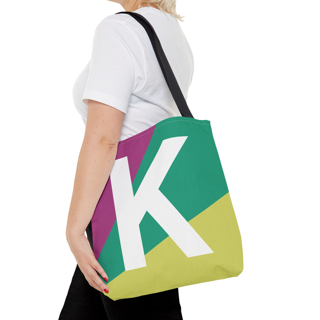 Monogram 'K' Colorblock Tote Bag — Personalized Initial K Shoulder Tote