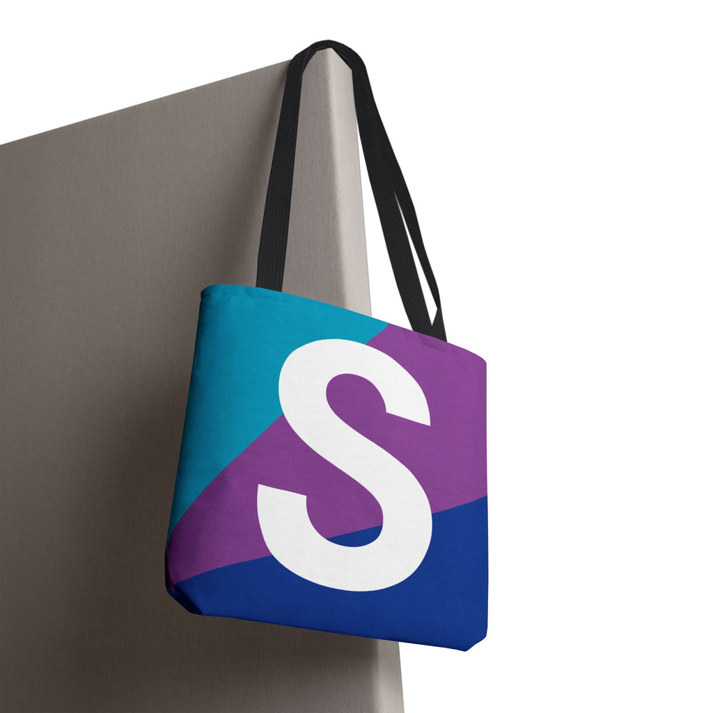 Monogram 'S' Colorblock Tote Bag — Personalized Initial S Shoulder Tote