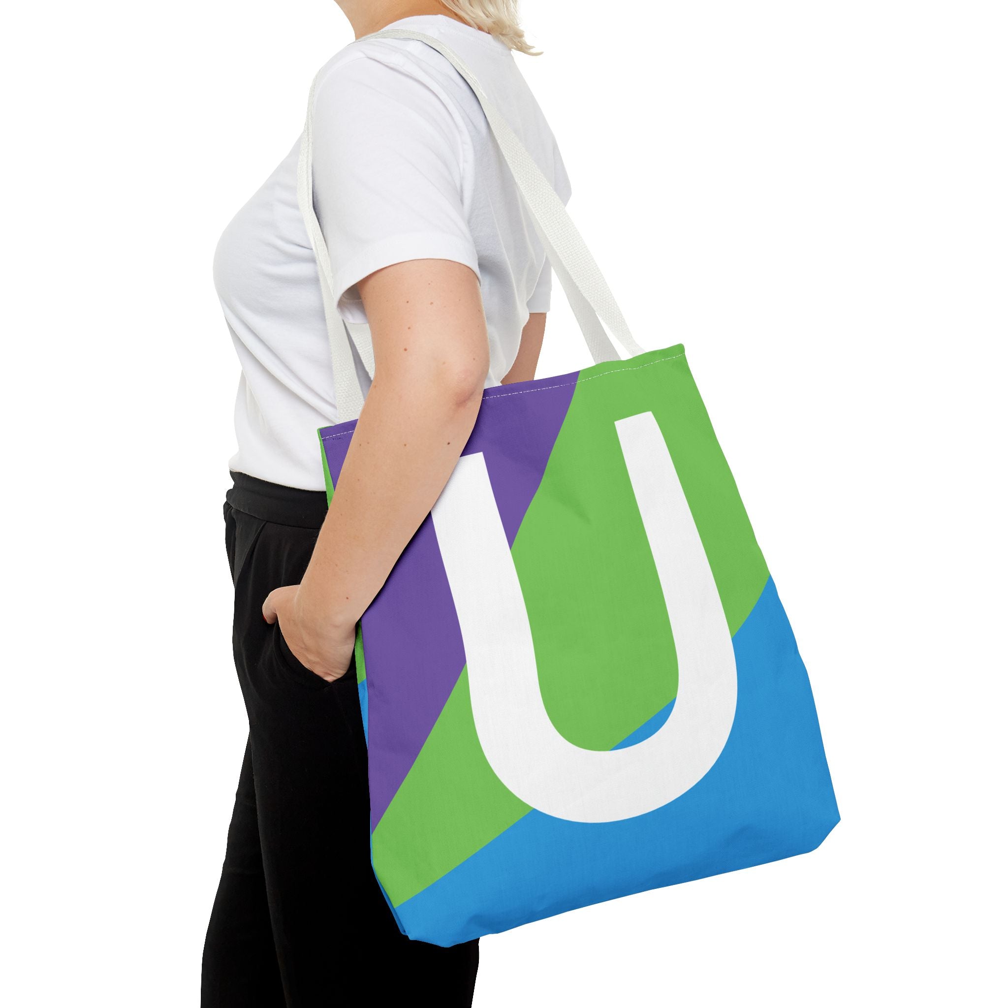 Monogram 'U' Colorblock Tote Bag — Personalized Initial U Shoulder Tote