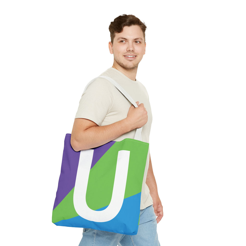 Monogram 'U' Colorblock Tote Bag — Personalized Initial U Shoulder Tote