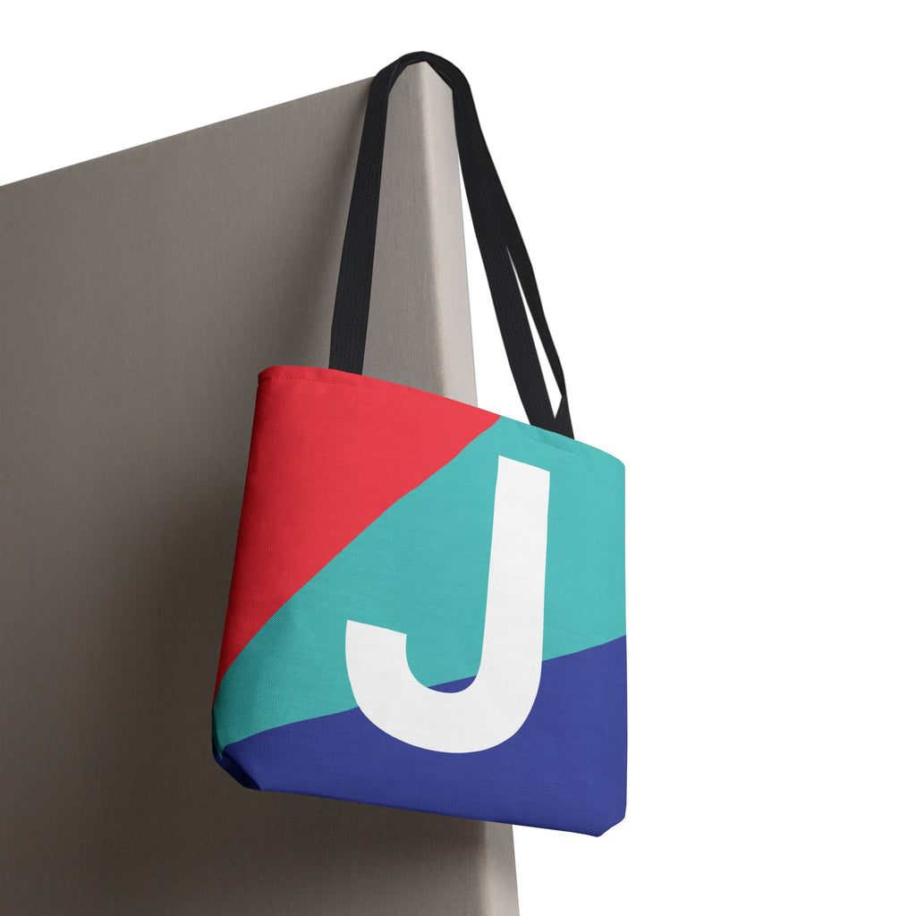 Monogram 'J' Colorblock Tote Bag — Personalized Initial J Shoulder Tote