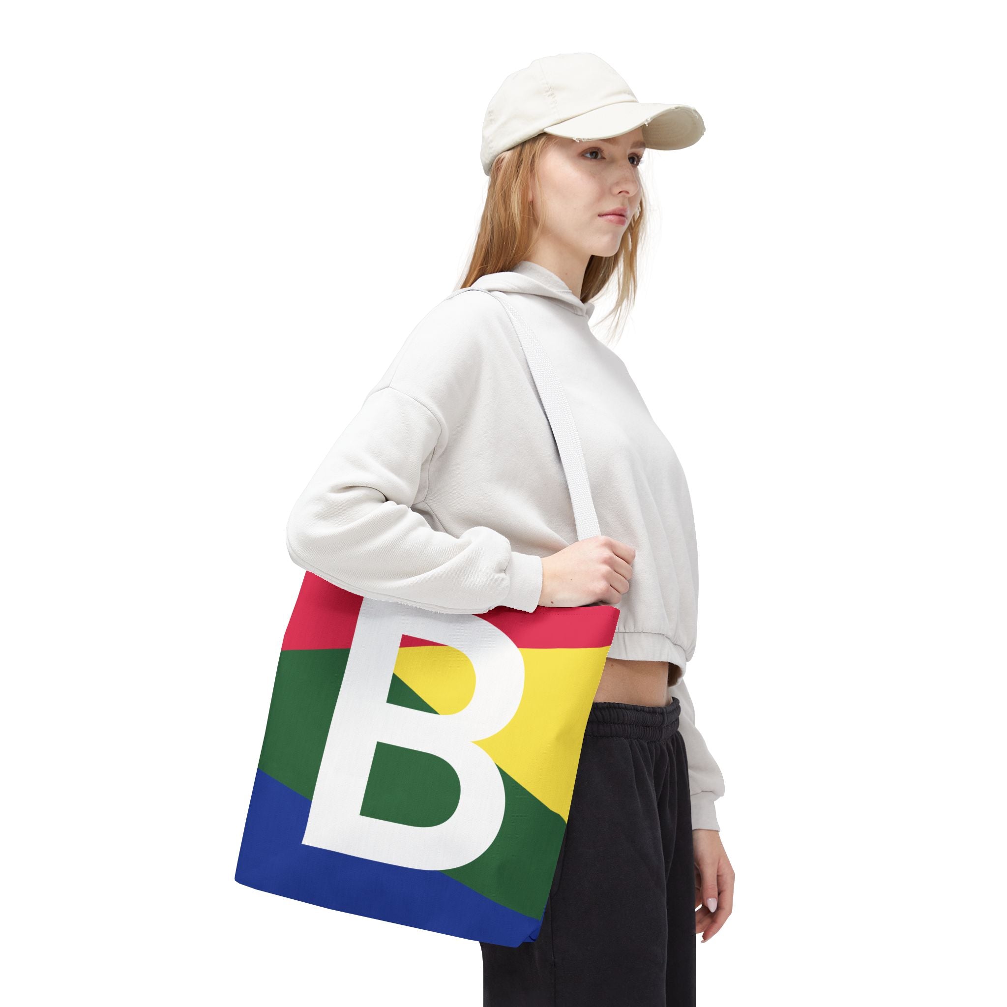 Monogram 'B' Colorblock Tote Bag — Personalized Initial B Shoulder Tote
