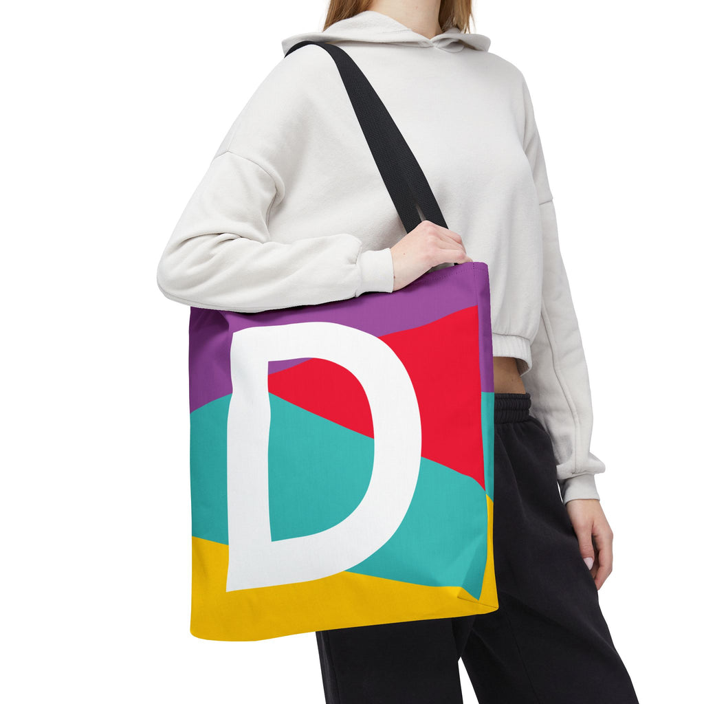 Monogram 'D' Colorblock Tote Bag — Personalized Initial D Shoulder Tote