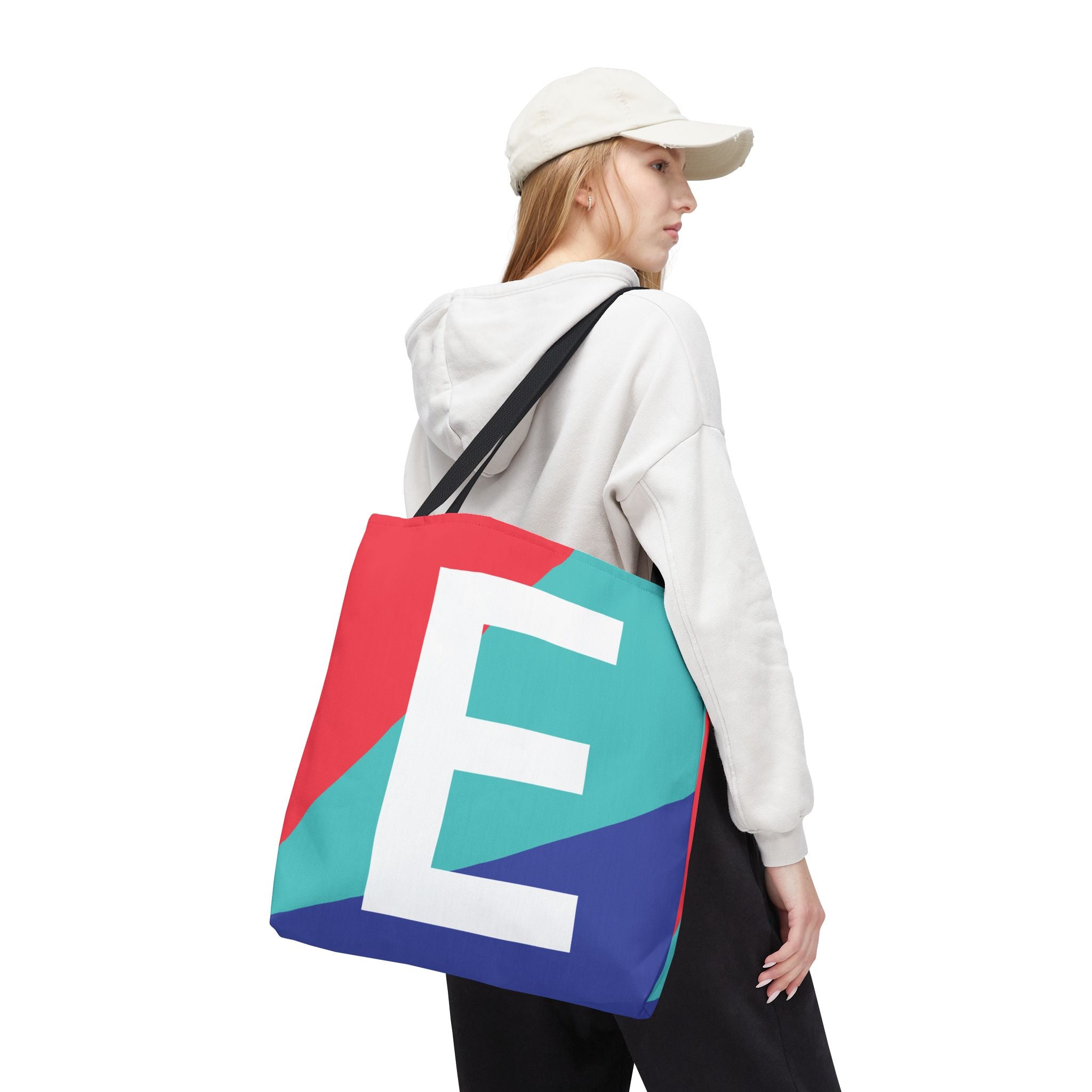 Monogram 'E' Colorblock Tote Bag — Personalized Initial E Shoulder Tote