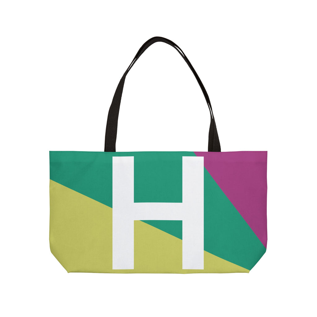 Personalized 'H' Colorblock Tote Bag — Monogram Weekender Tote