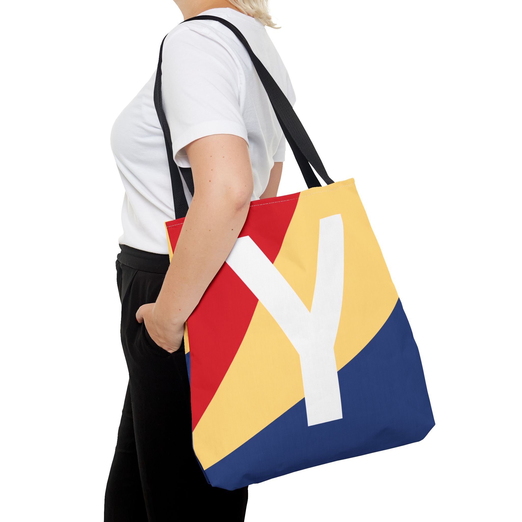 Monogram 'Y' Colorblock Tote Bag — Personalized Initial Y Shoulder Tote