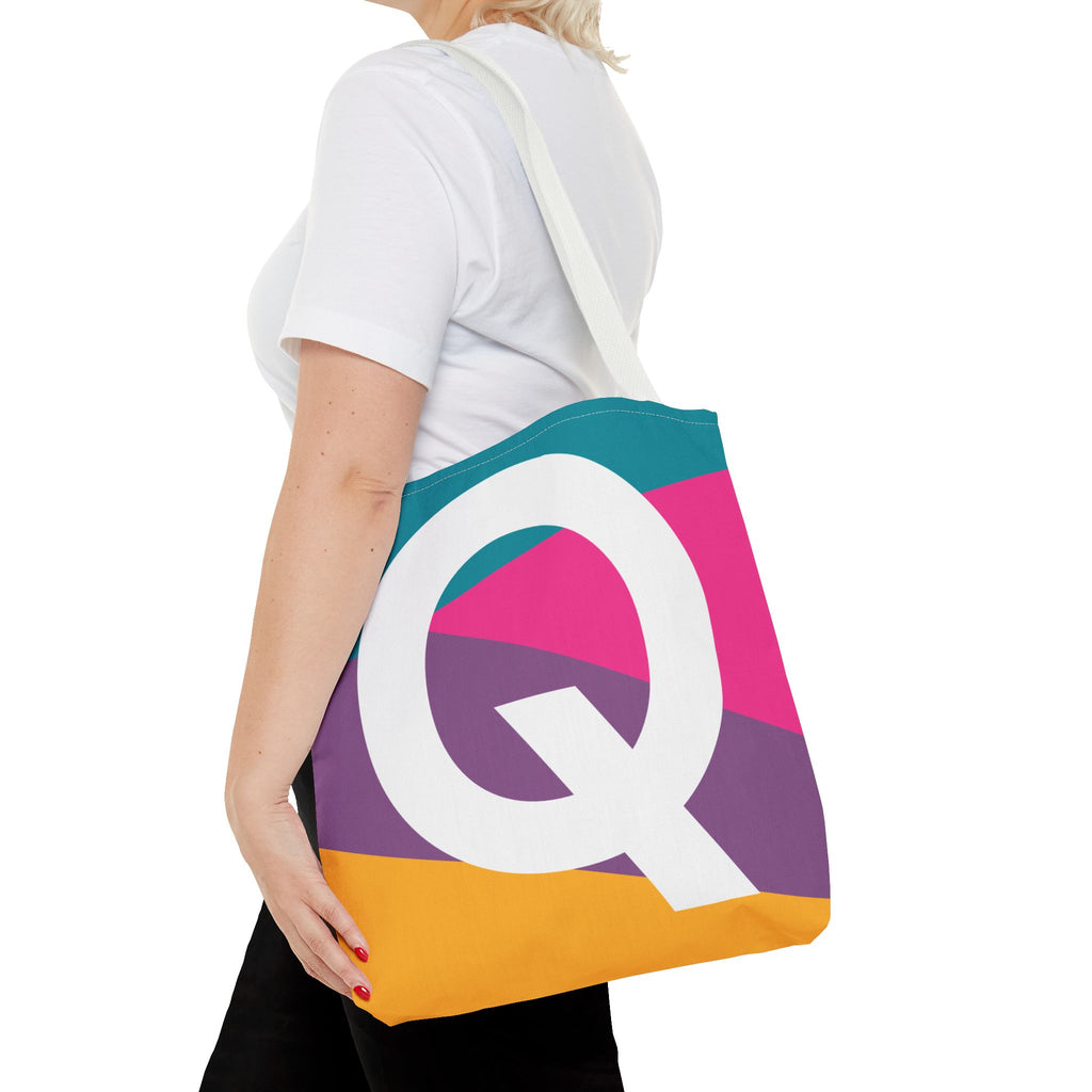 Monogram 'Q' Colorblock Tote Bag — Personalized Initial Q Shoulder Tote
