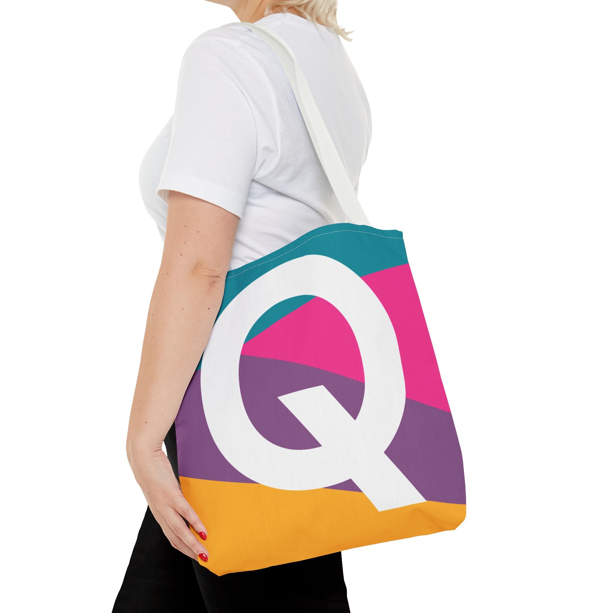 Monogram 'Q' Colorblock Tote Bag — Personalized Initial Q Shoulder Tote
