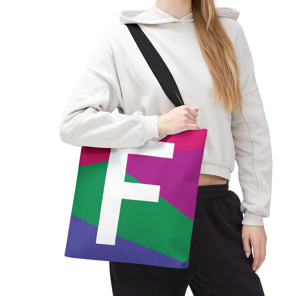 Monogram 'F' Colorblock Tote Bag — Personalized Initial F Shoulder Tote