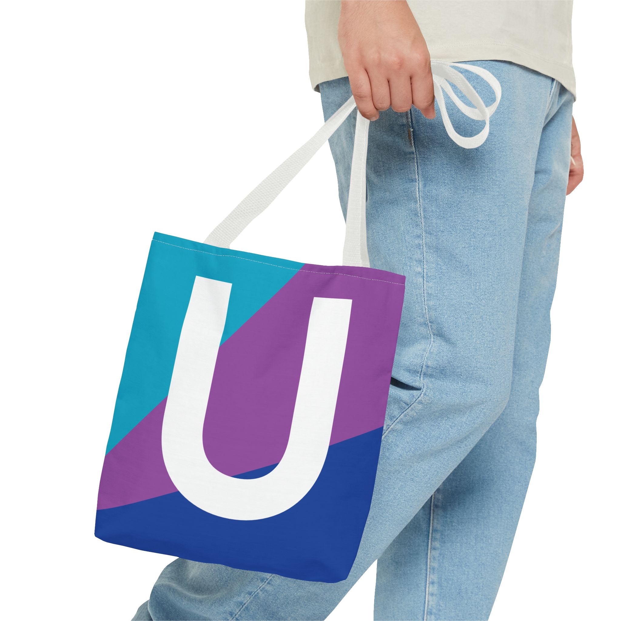 Monogram 'U' Colorblock Tote Bag — Personalized Initial U Shoulder Tote