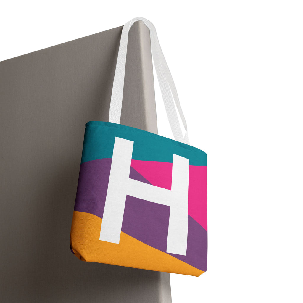 Monogram 'H' Colorblock Tote Bag — Personalized Initial H Shoulder Tote