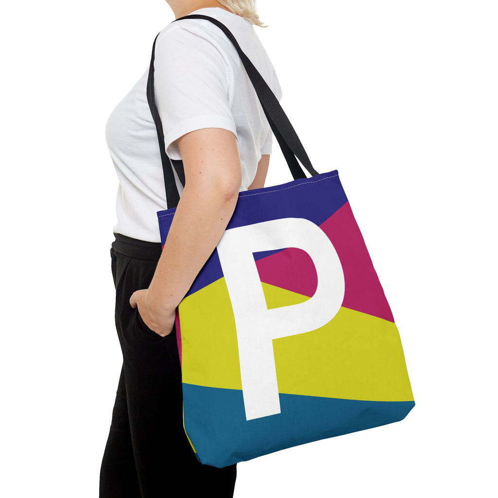 Monogram 'P' Colorblock Tote Bag — Personalized Initial P Shoulder Tote