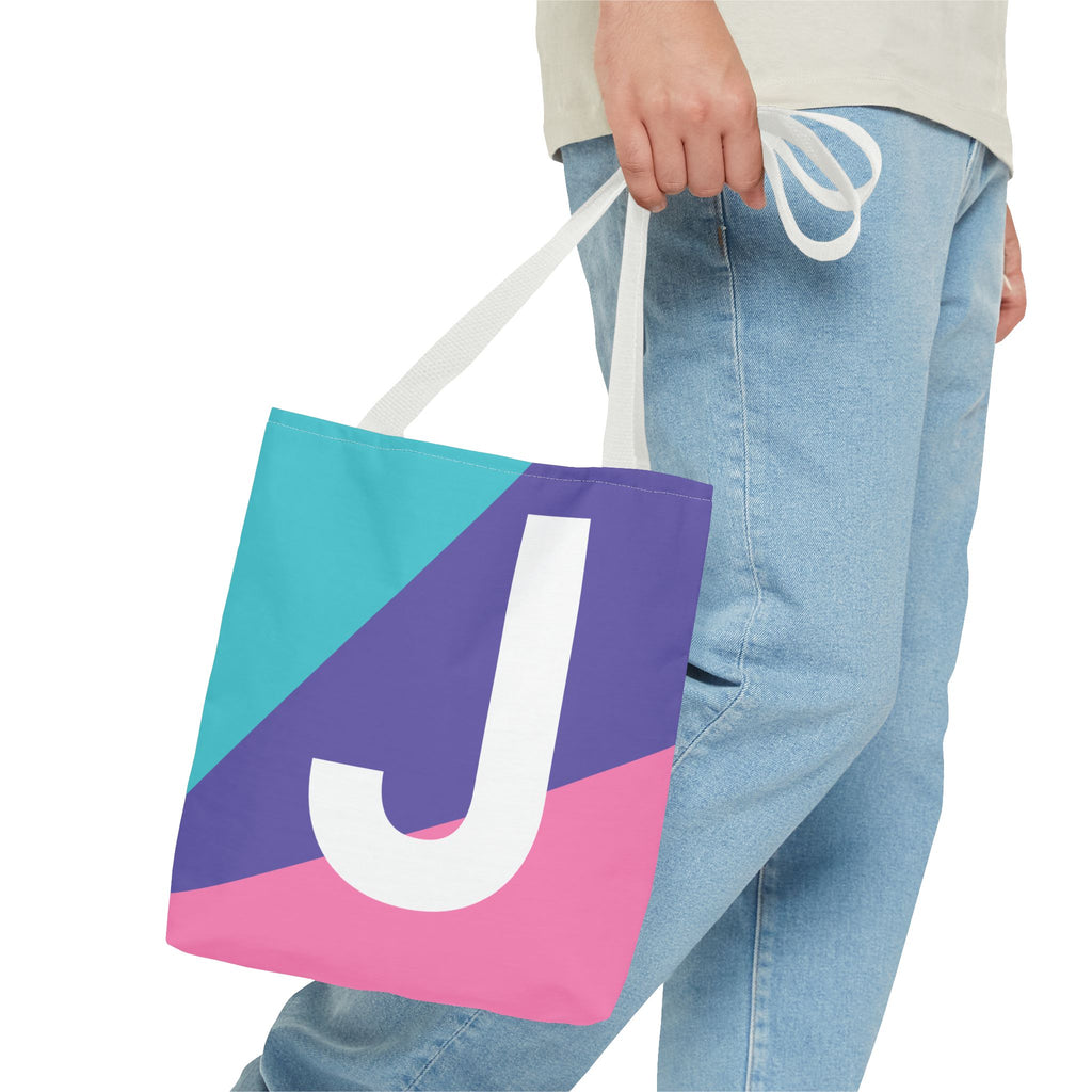 Monogram 'J' Colorblock Tote Bag — Personalized Initial J Shoulder Tote