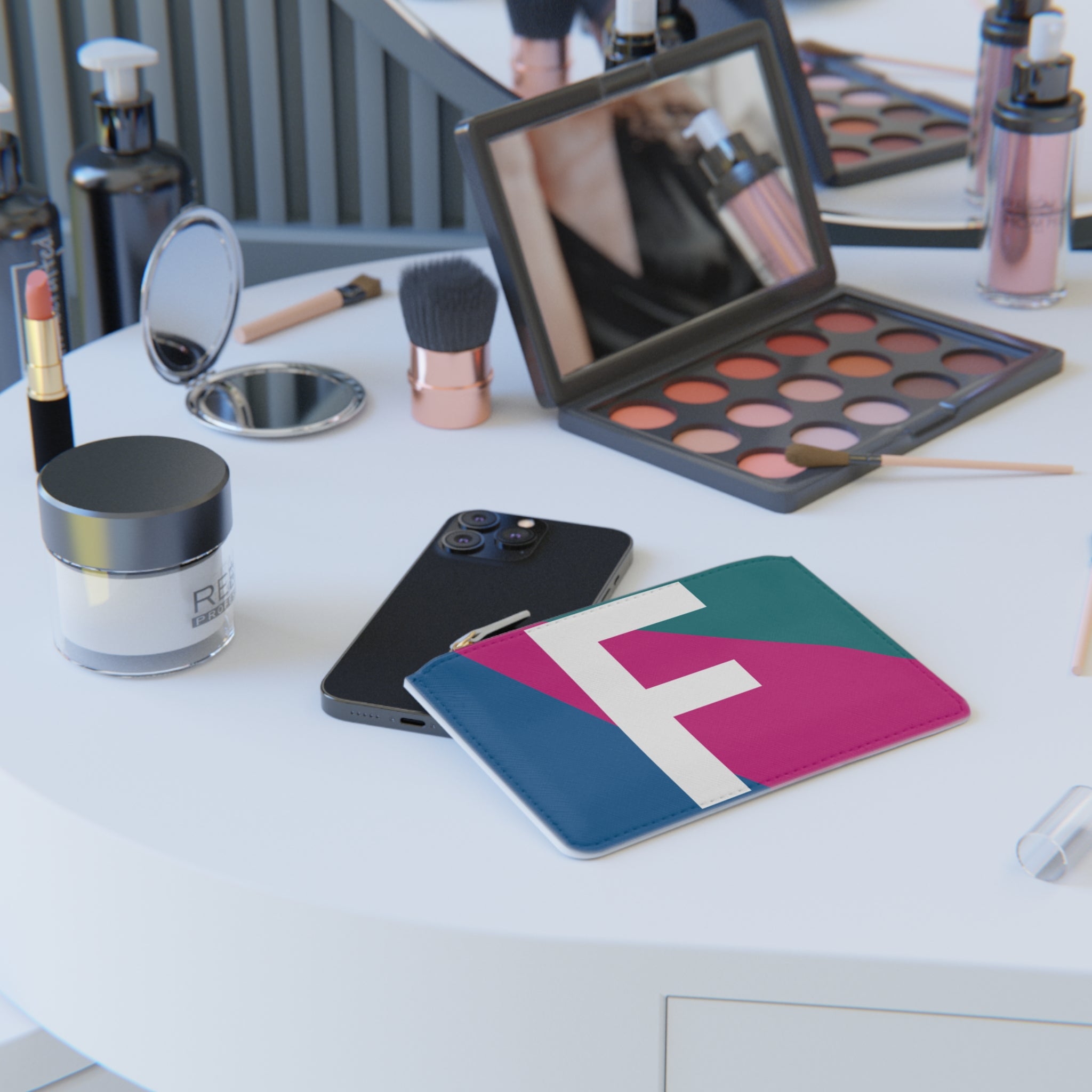 Initial F Mini Clutch — Colorblock Monogram Wristlet Wallet