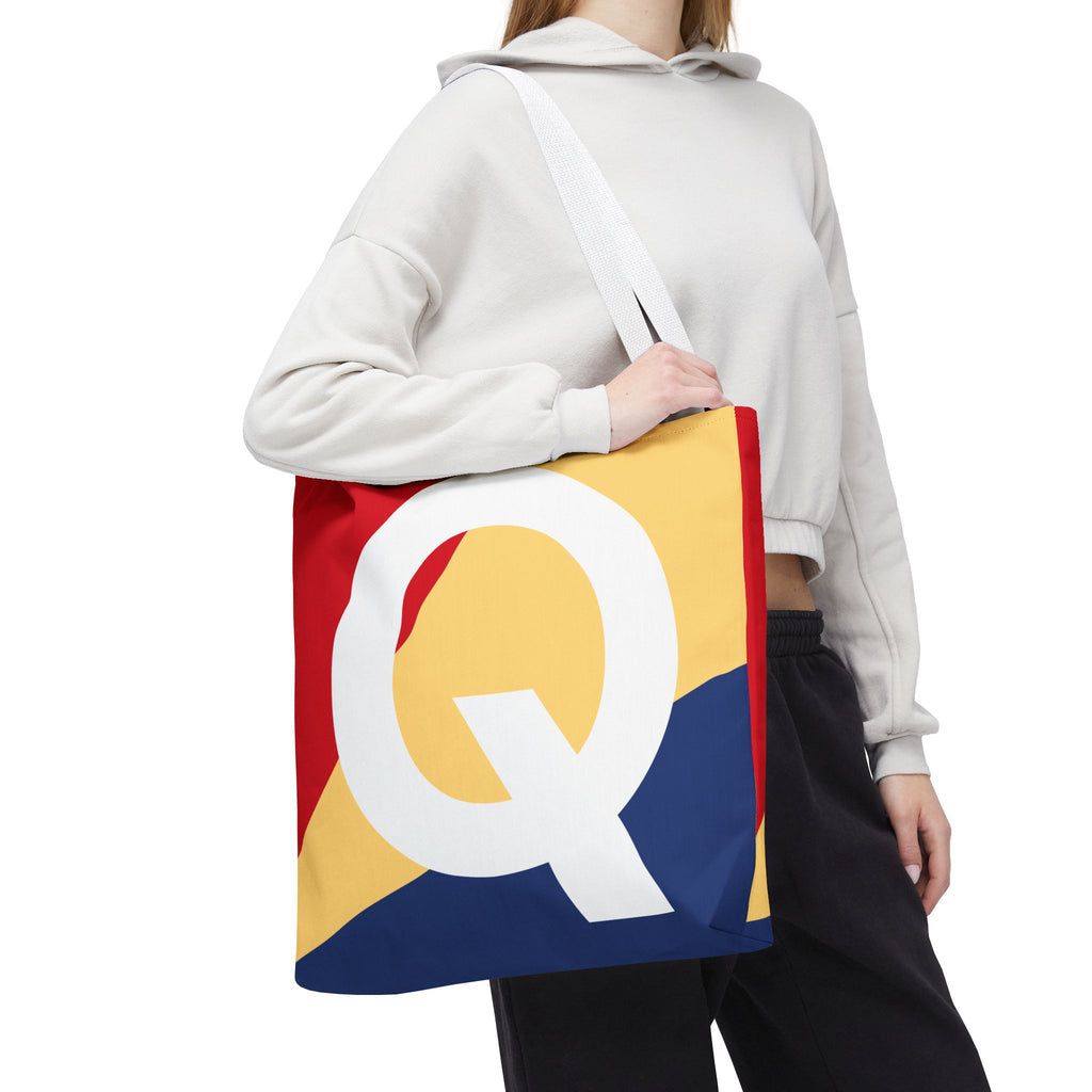 Monogram 'Q' Colorblock Tote Bag — Personalized Initial Q Shoulder Tote