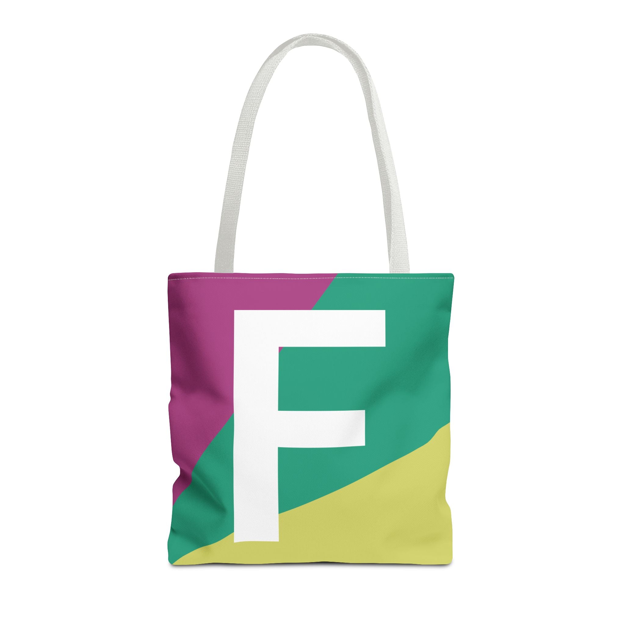 Monogram 'F' Colorblock Tote Bag — Personalized Initial F Shoulder Tote