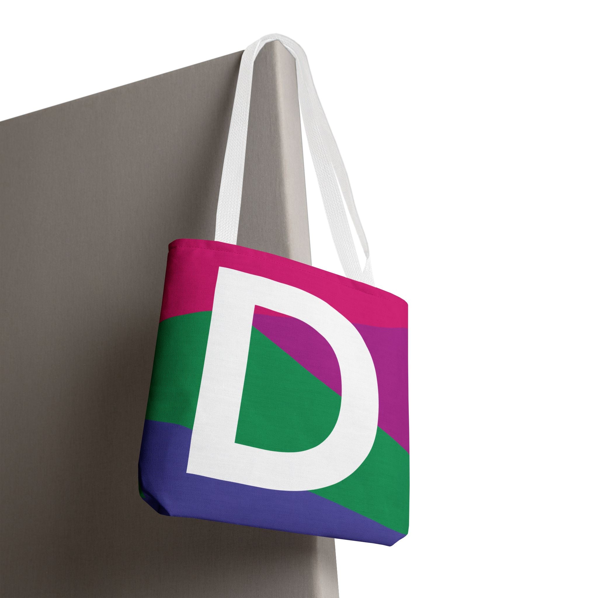 Monogram 'D' Colorblock Tote Bag — Personalized Initial D Shoulder Tote