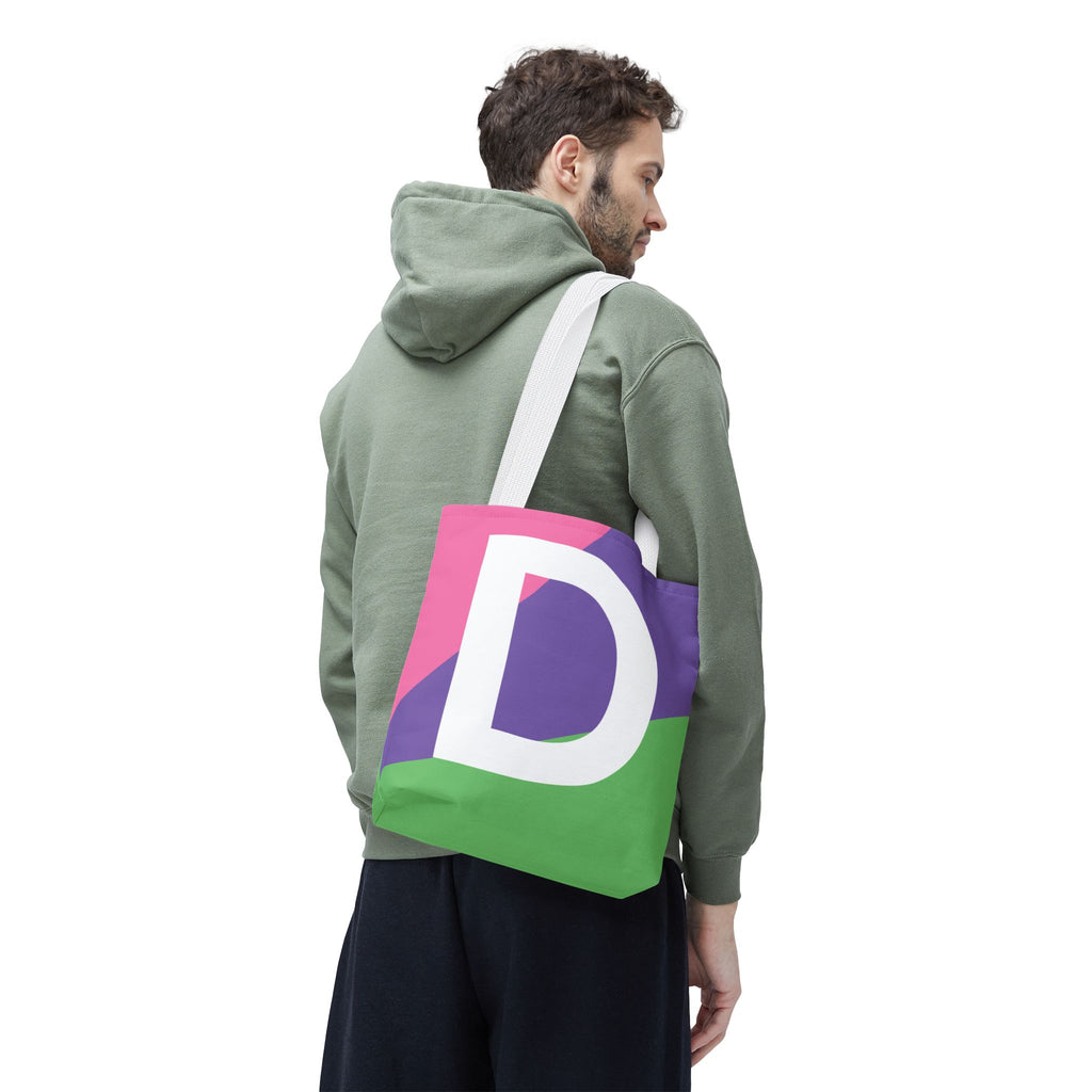 Monogram 'D' Colorblock Tote Bag — Personalized Initial D Shoulder Tote