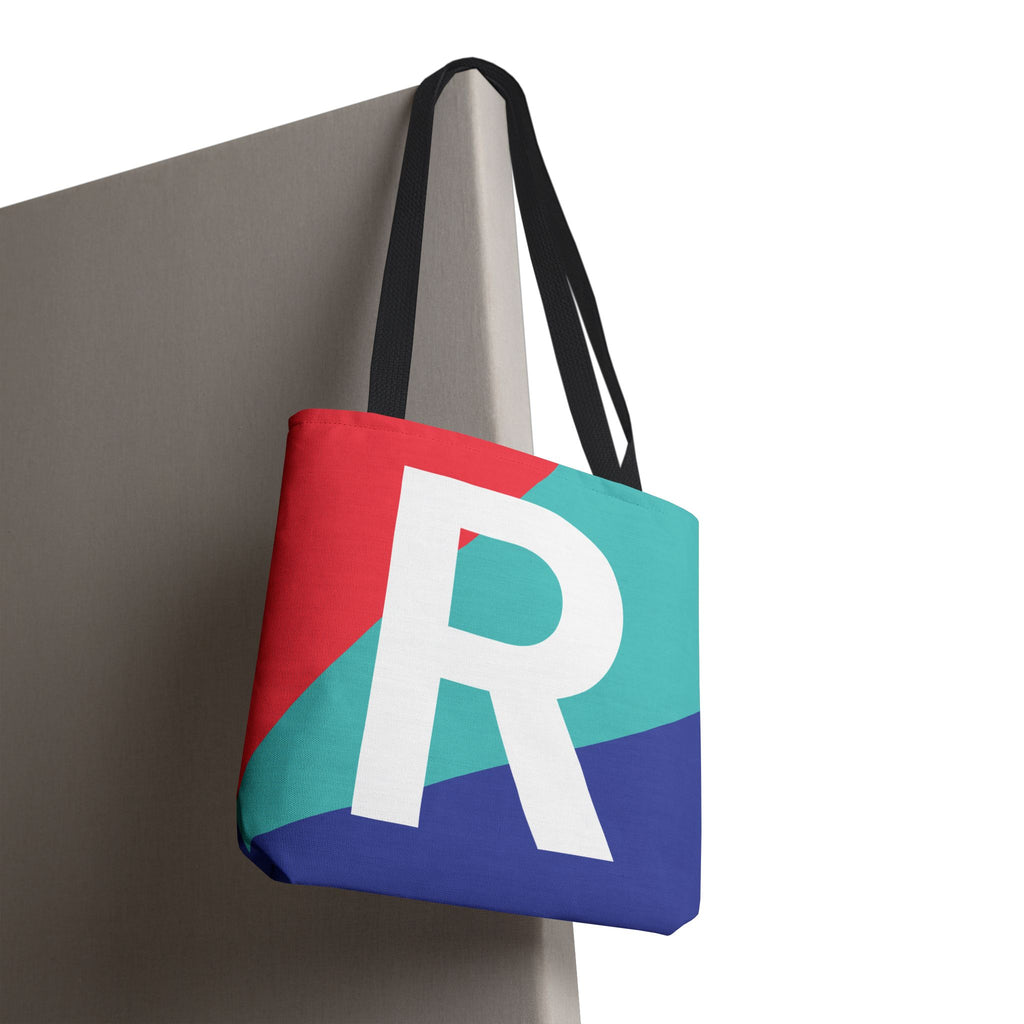 Monogram 'R' Colorblock Tote Bag — Personalized Initial R Shoulder Tote