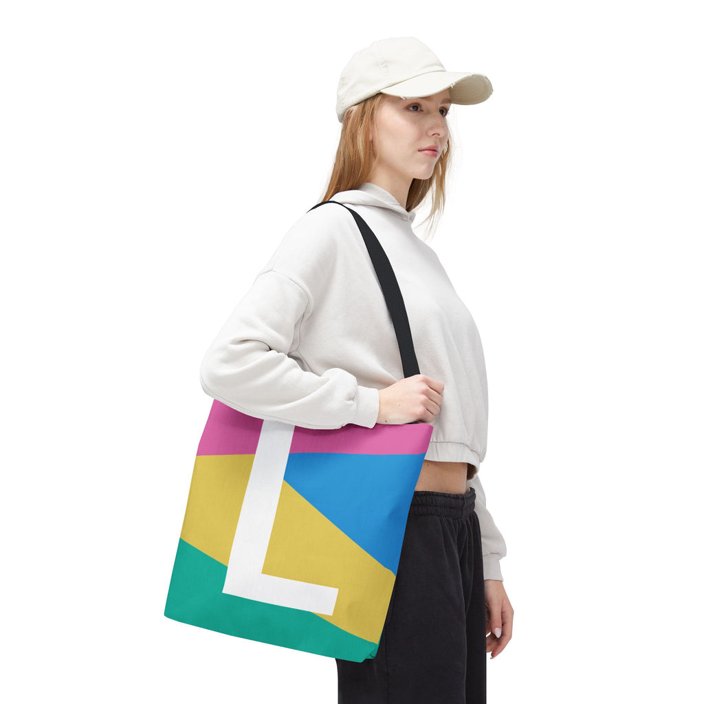 Monogram 'L' Colorblock Tote Bag — Personalized Initial L Shoulder Tote