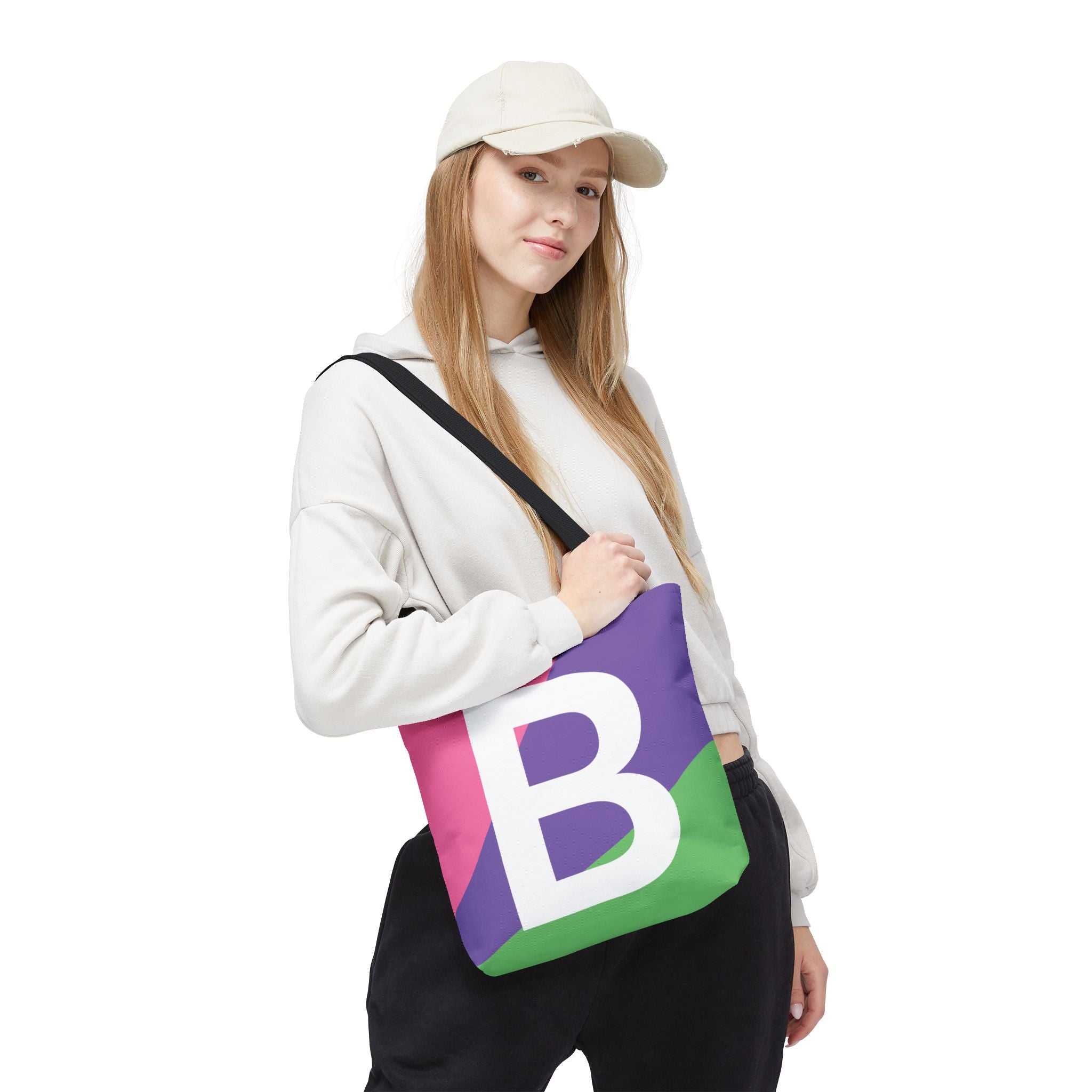 Monogram 'B' Colorblock Tote Bag — Personalized Initial B Shoulder Tote