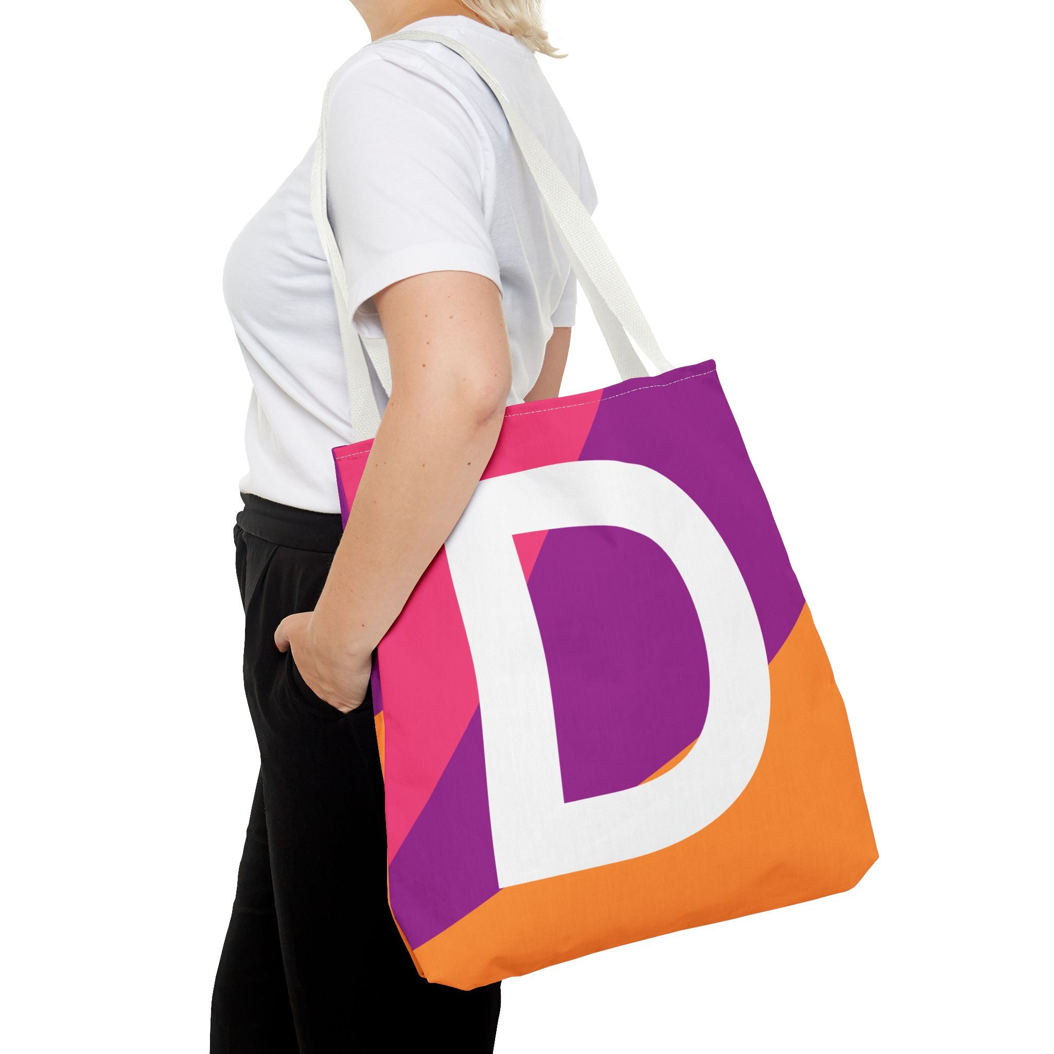 Monogram 'D' Colorblock Tote Bag — Personalized Initial D Shoulder Tote