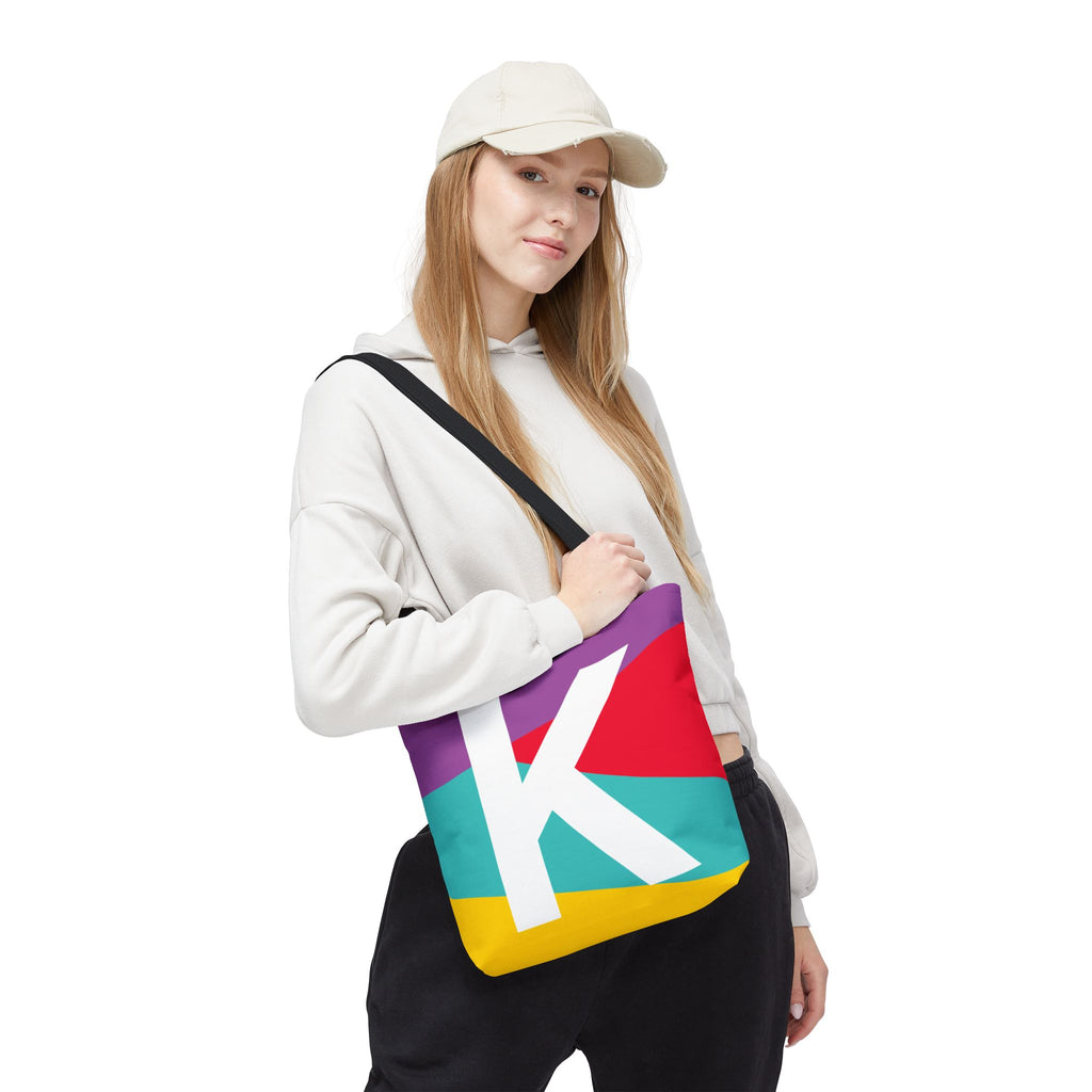 Monogram 'K' Colorblock Tote Bag — Personalized Initial K Shoulder Tote