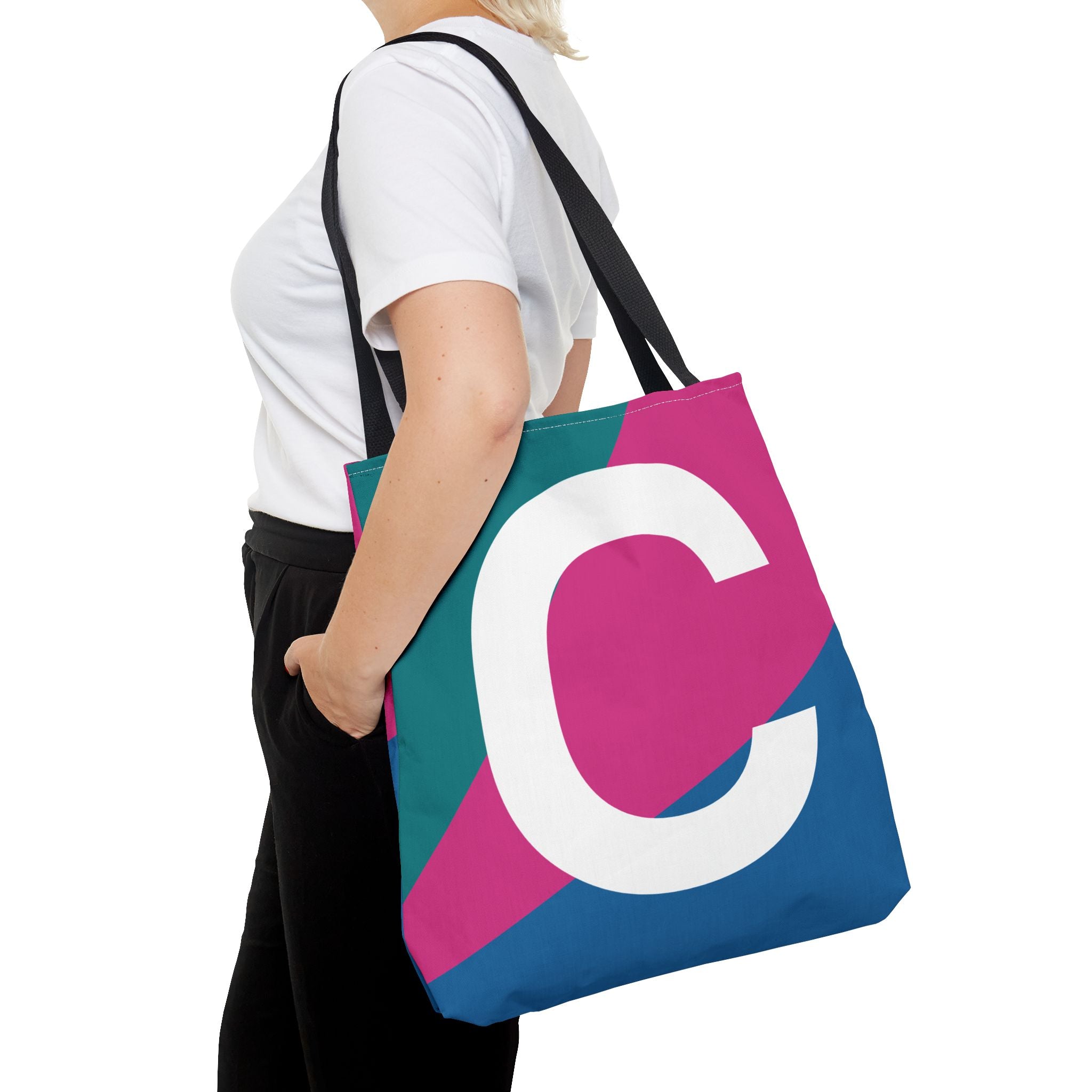Monogram 'C' Colorblock Tote Bag — Personalized Initial C Shoulder Tote
