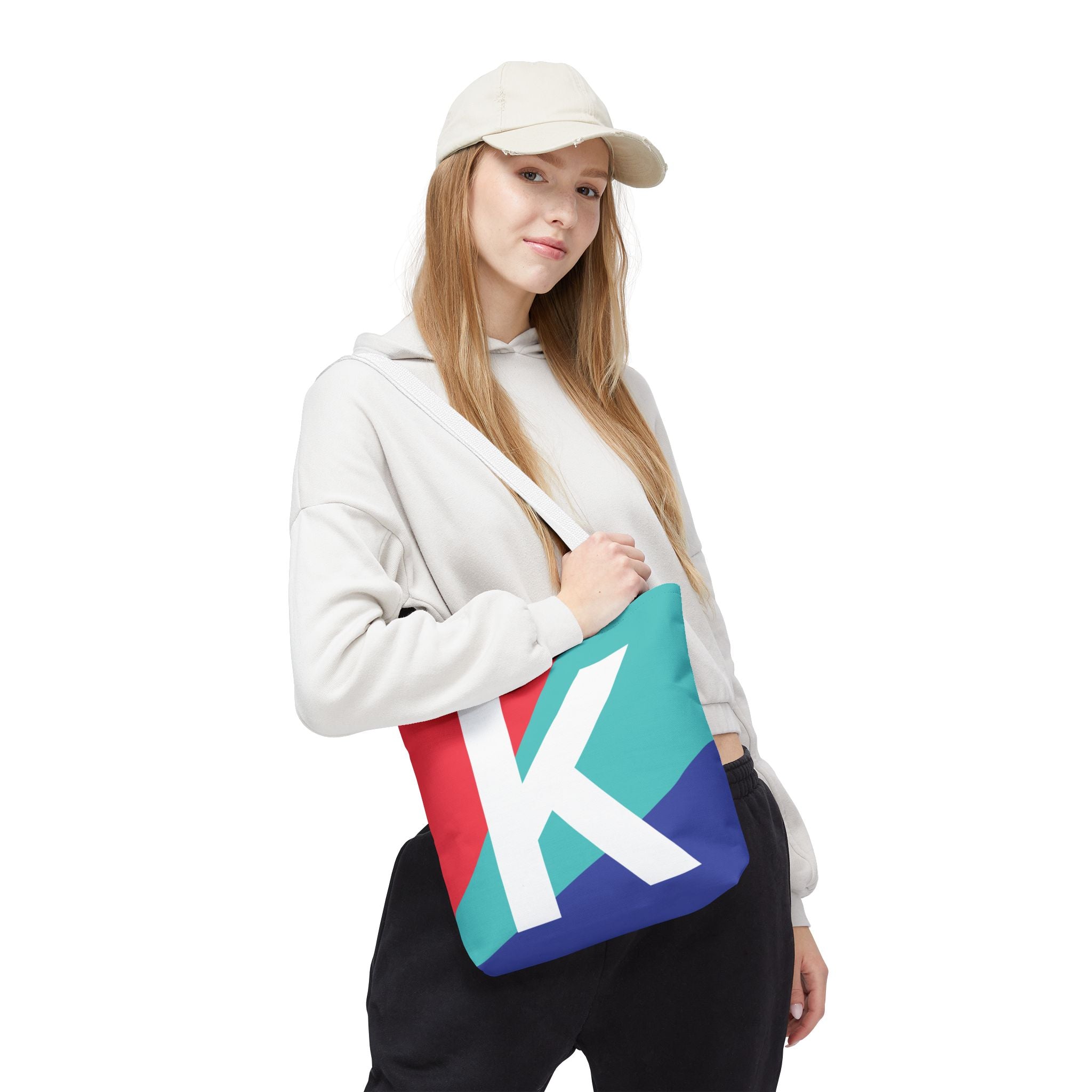 Monogram 'K' Colorblock Tote Bag — Personalized Initial K Shoulder Tote
