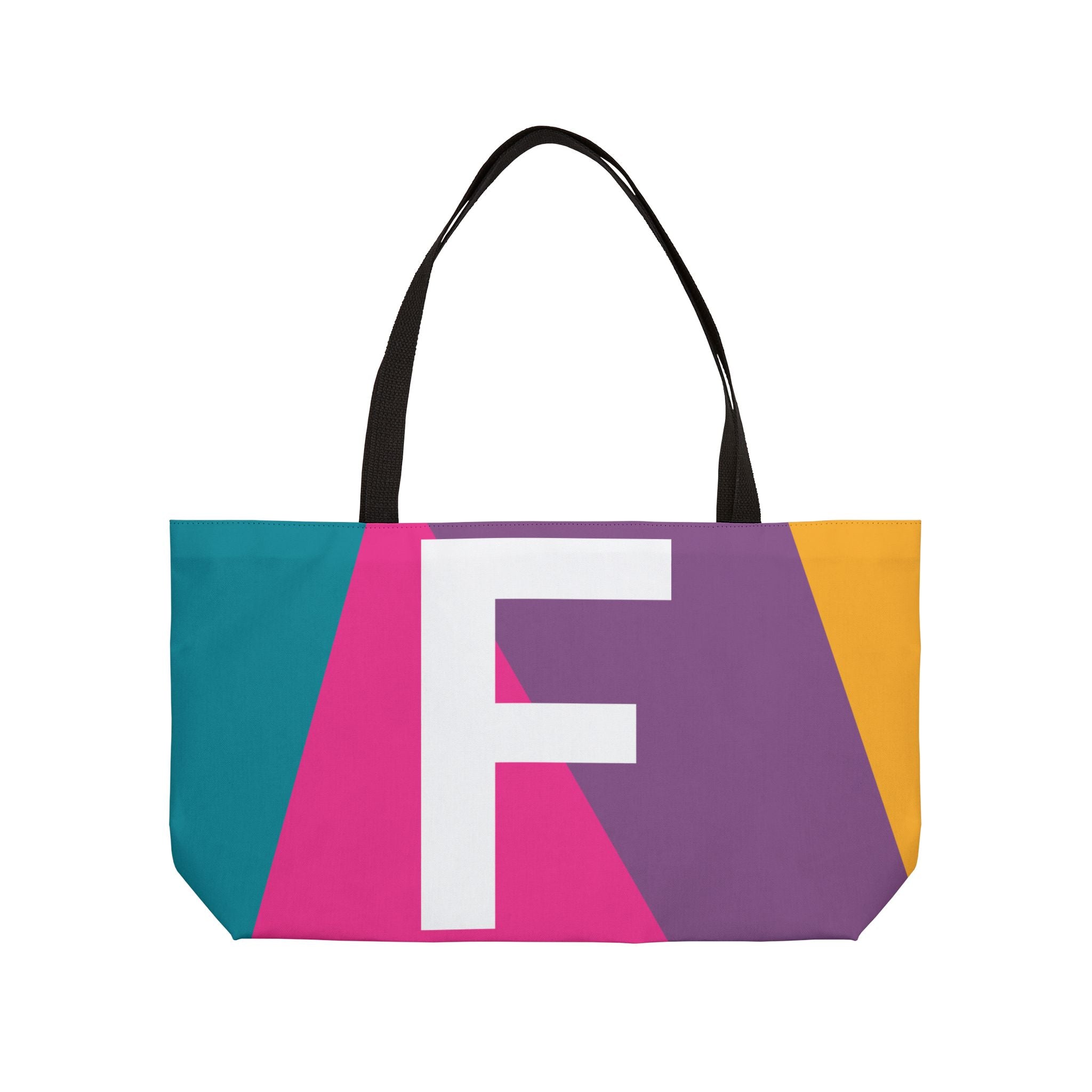 Personalized 'F' Colorblock Tote Bag — Monogram Weekender Tote