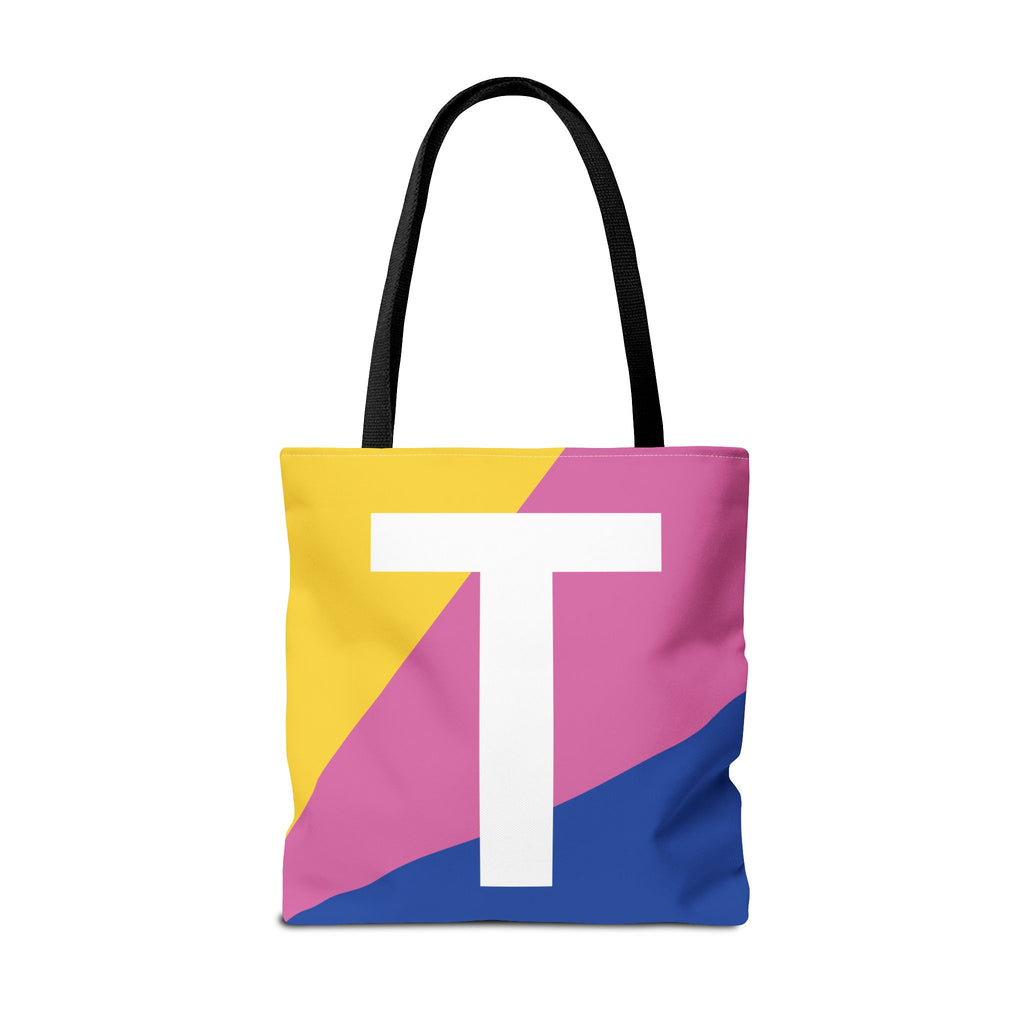 Monogram 'T' Colorblock Tote Bag — Personalized Initial T Shoulder Tote
