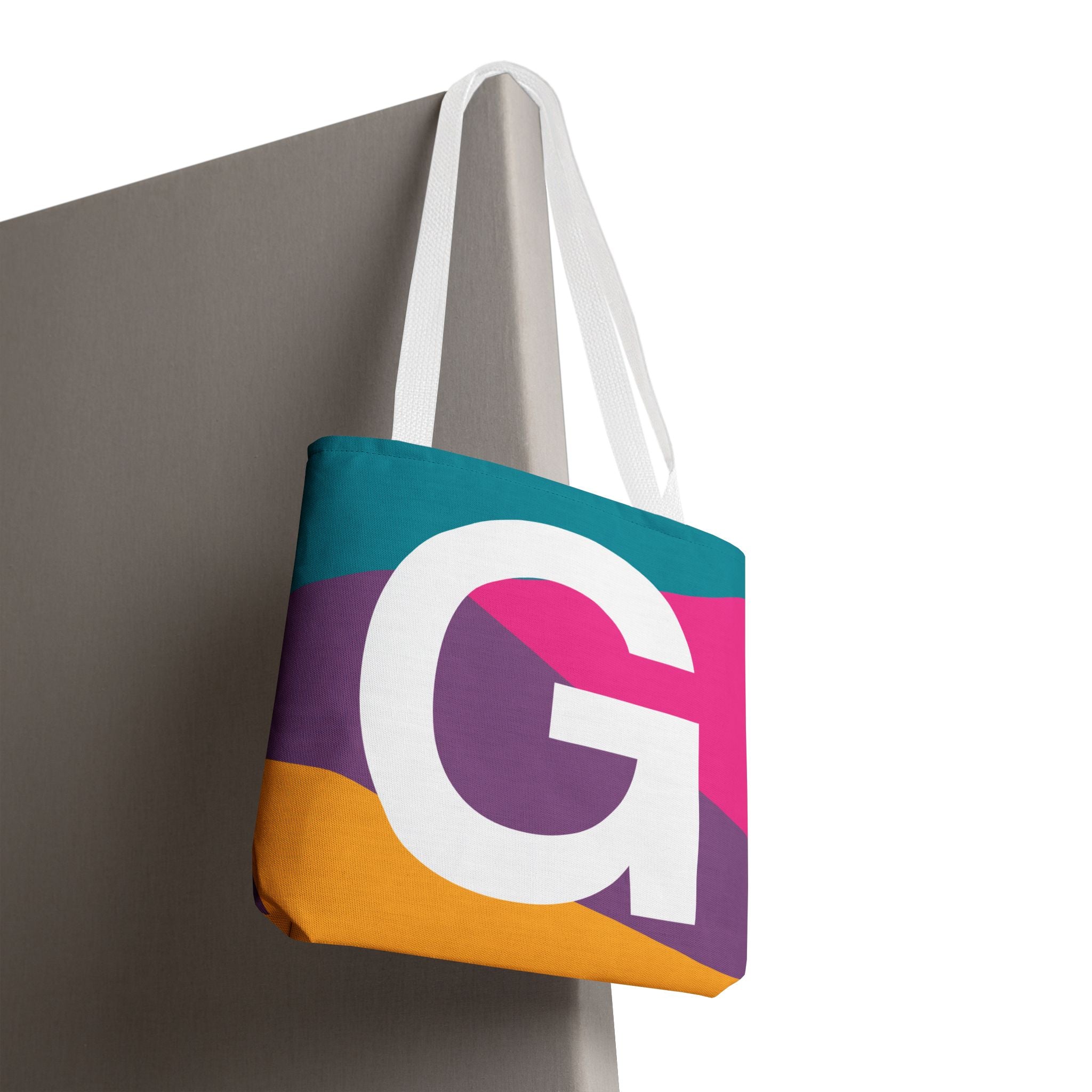 Monogram 'G' Colorblock Tote Bag — Personalized Initial G Shoulder Tote