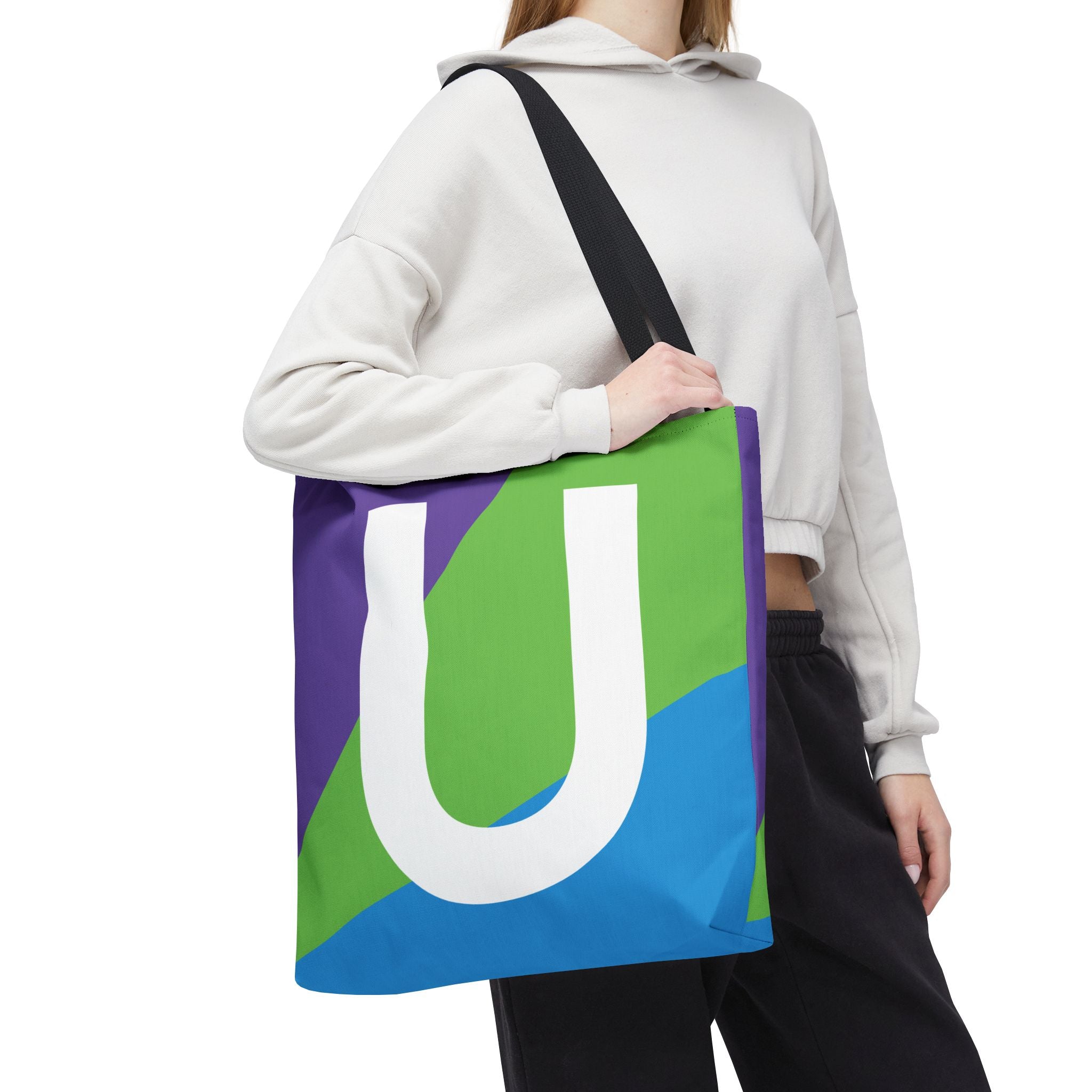 Monogram 'U' Colorblock Tote Bag — Personalized Initial U Shoulder Tote