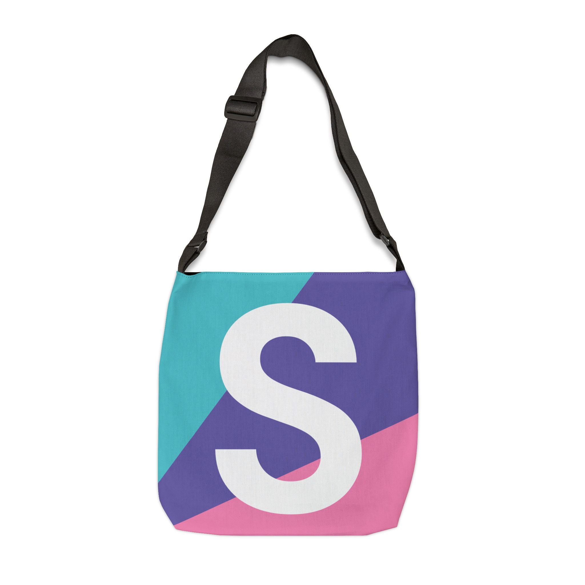 Initial Letter 'S' Colorblock Adjustable Tote Bag — Monogram Alphabet Shoulder Bag