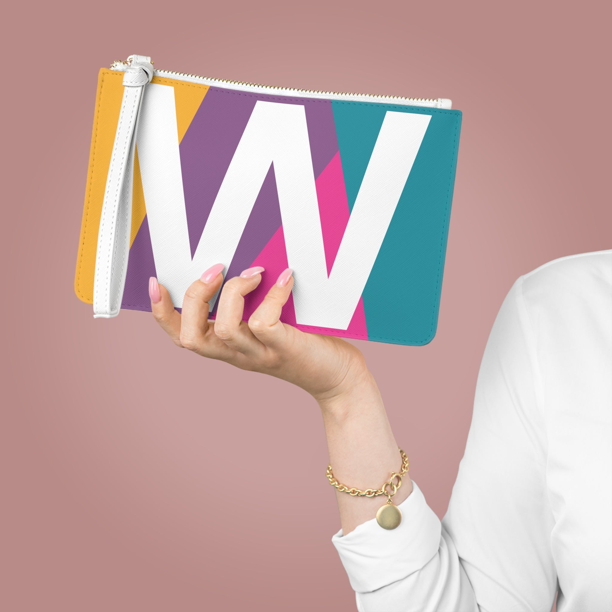 Monogram 'W' Colorblock Clutch Bag — Bold Geometric Wristlet for Everyday & Gifts