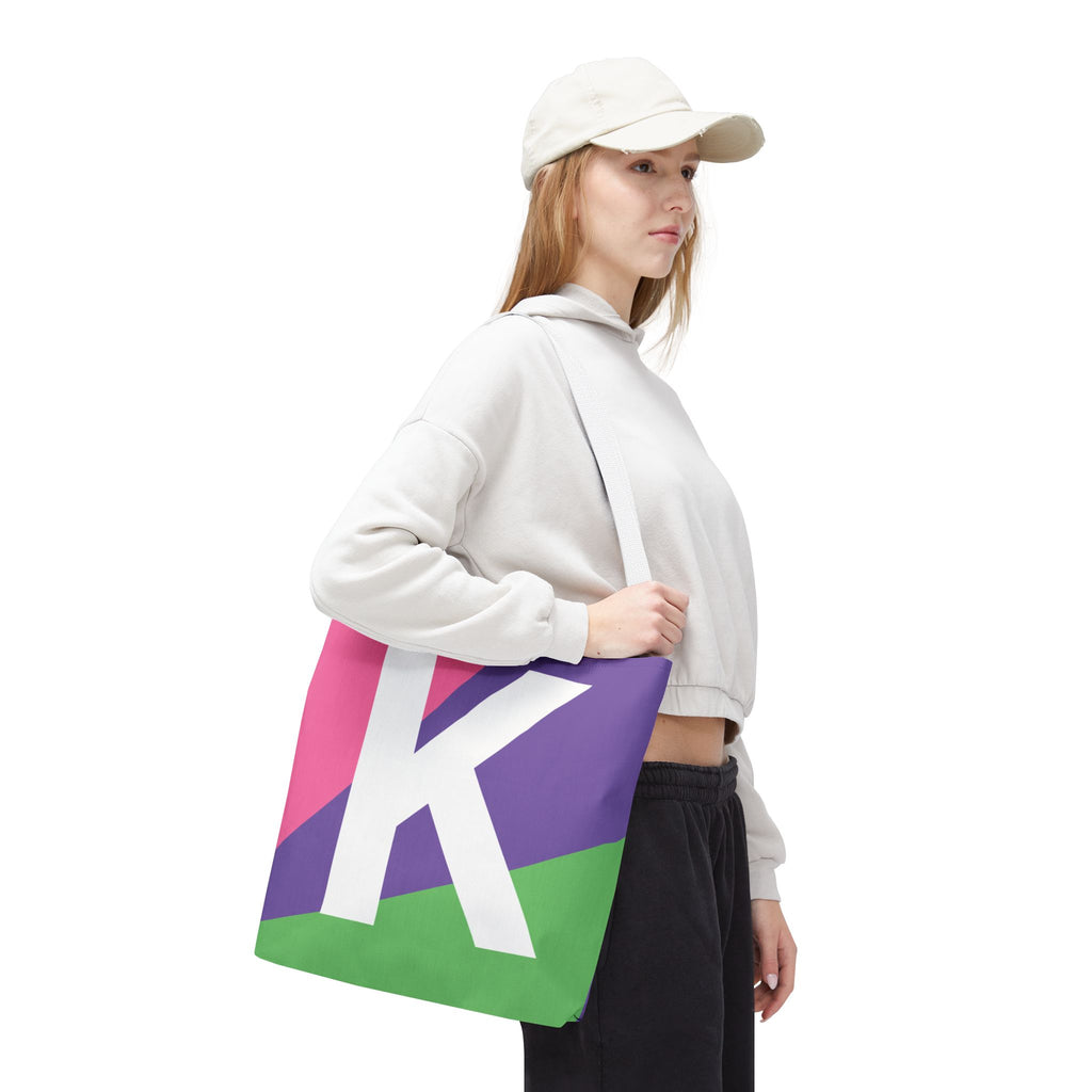 Monogram 'K' Colorblock Tote Bag — Personalized Initial K Shoulder Tote