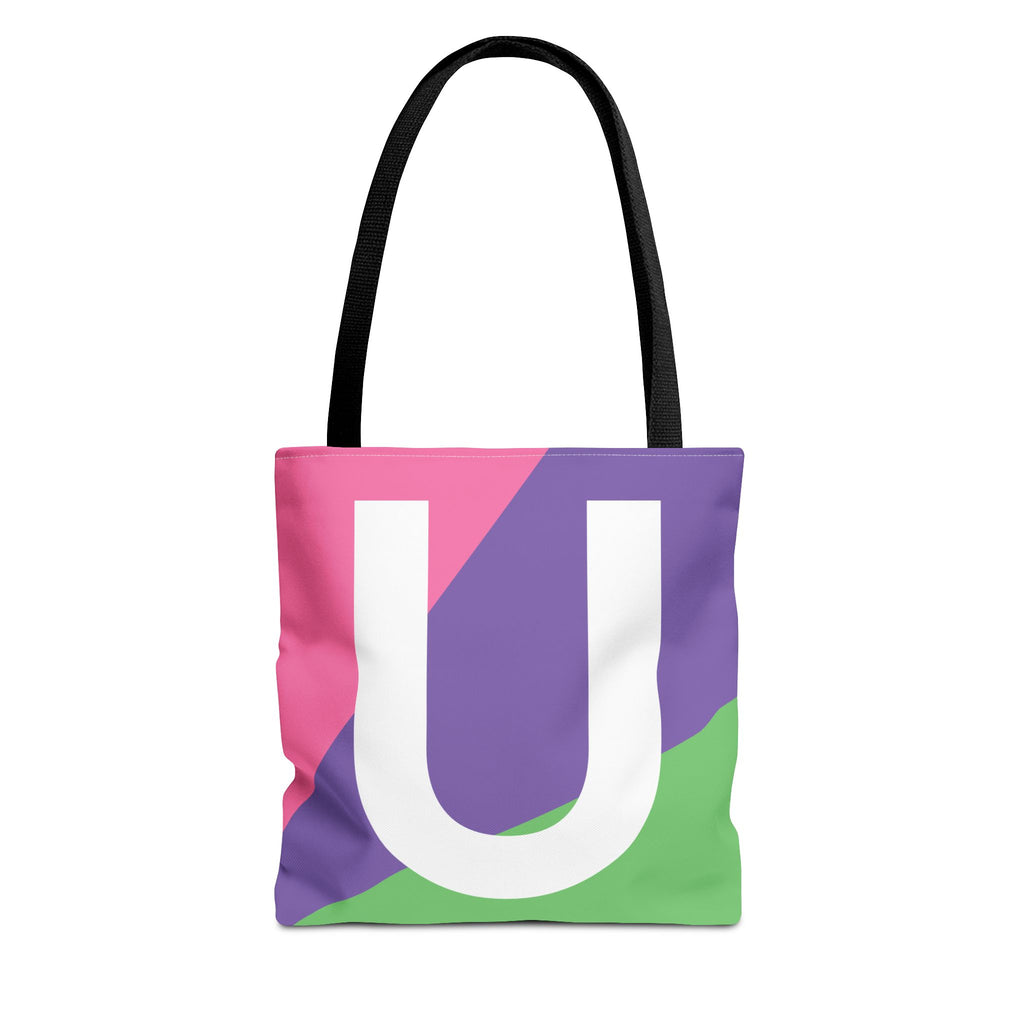 Monogram 'U' Colorblock Tote Bag — Personalized Initial U Shoulder Tote