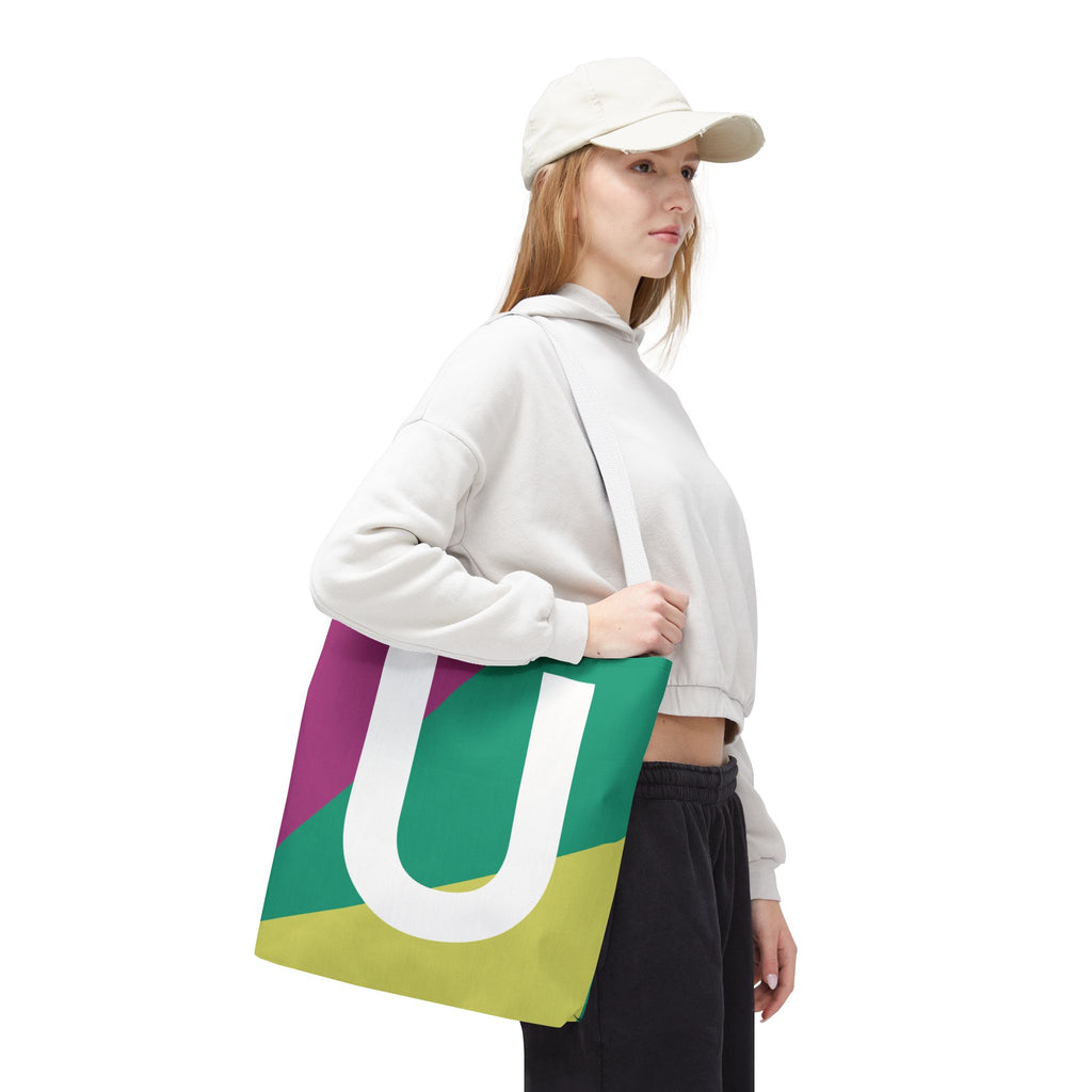 Monogram 'U' Colorblock Tote Bag — Personalized Initial U Shoulder Tote