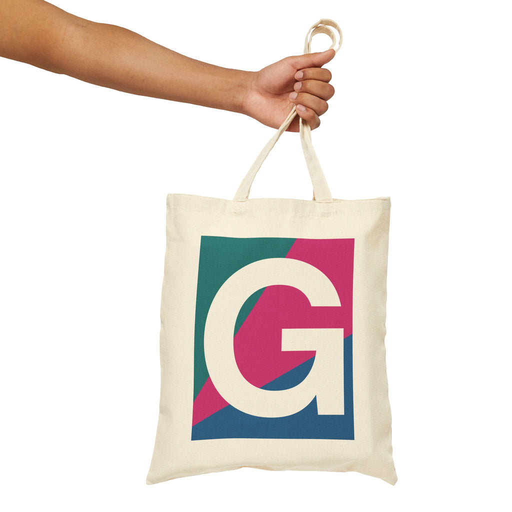 Initial G Colorblock Canvas Tote Bag — Monogram Letter G Reusable Grocery Tote