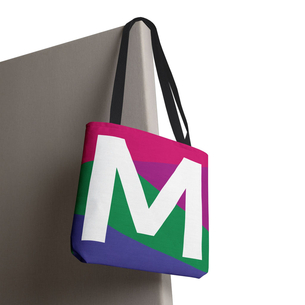 Monogram 'M' Colorblock Tote Bag — Personalized Initial M Shoulder Tote