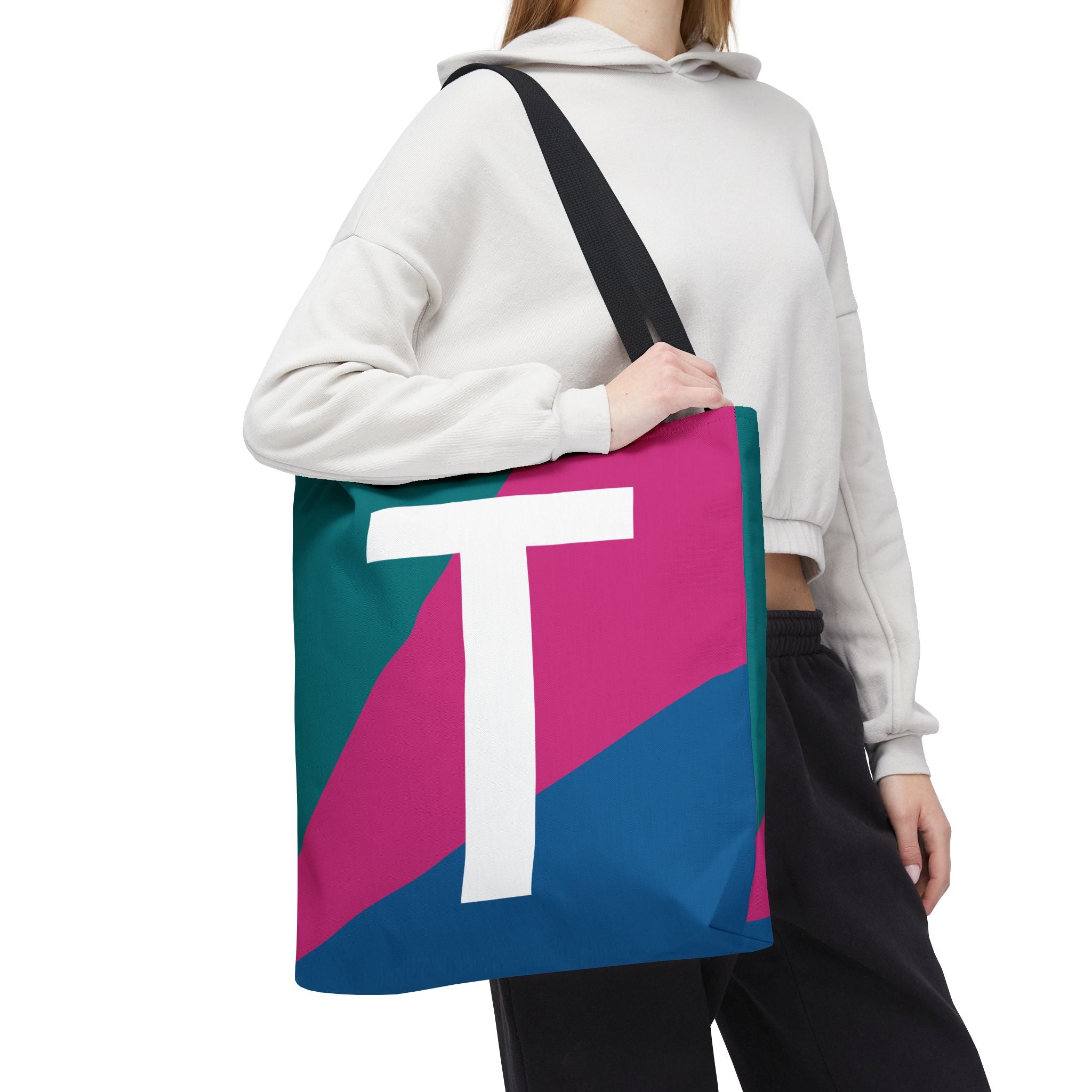 Monogram 'T' Colorblock Tote Bag — Personalized Initial T Shoulder Tote
