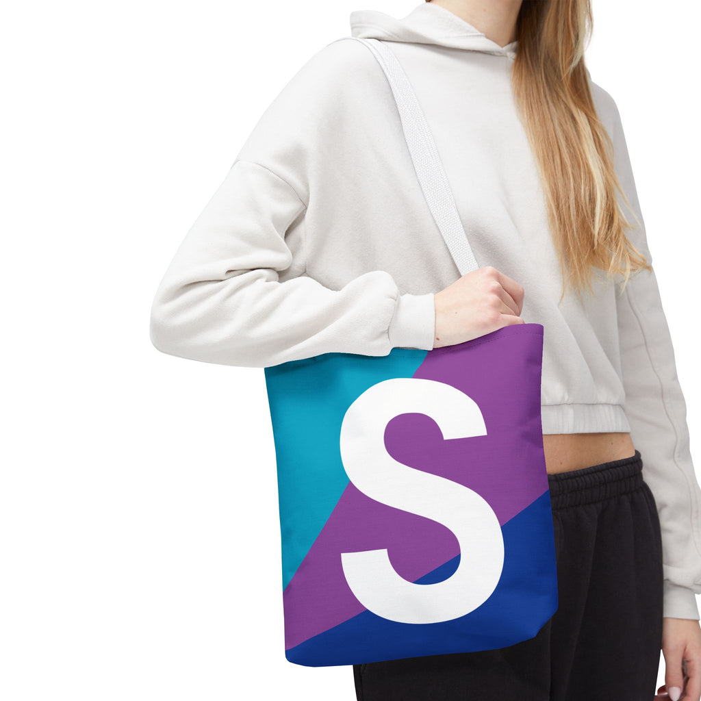 Monogram 'S' Colorblock Tote Bag — Personalized Initial S Shoulder Tote