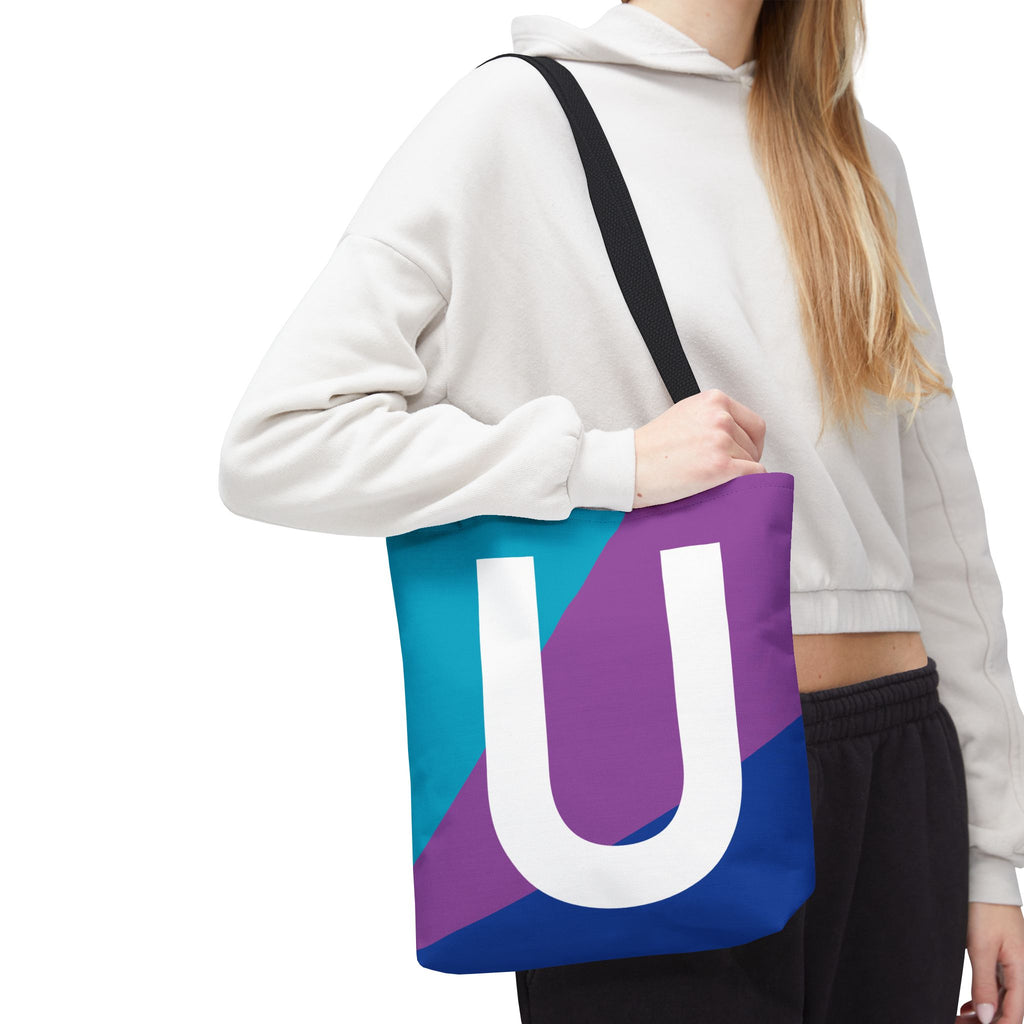 Monogram 'U' Colorblock Tote Bag — Personalized Initial U Shoulder Tote