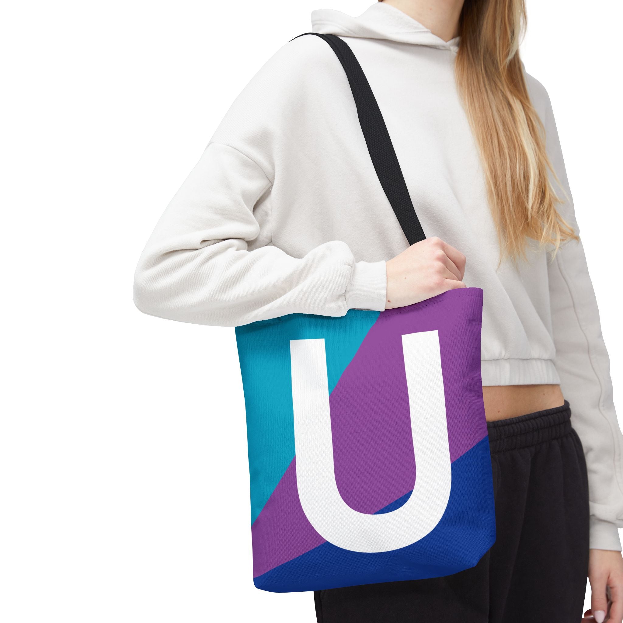Monogram 'U' Colorblock Tote Bag — Personalized Initial U Shoulder Tote