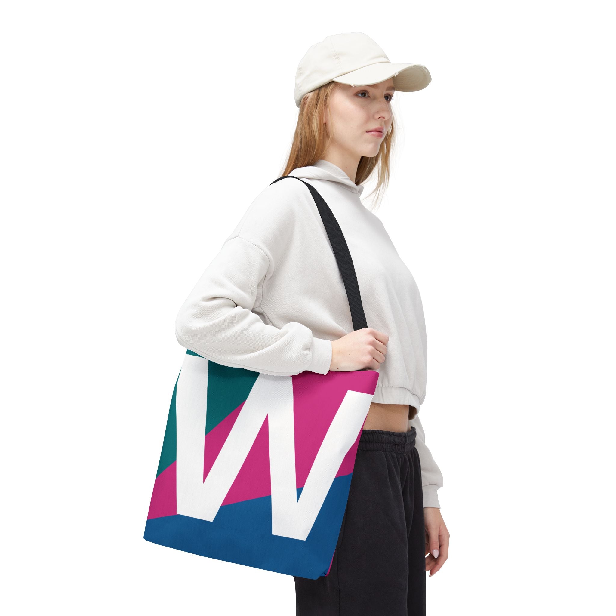 Monogram 'W' Colorblock Tote Bag — Personalized Initial W Shoulder Tote