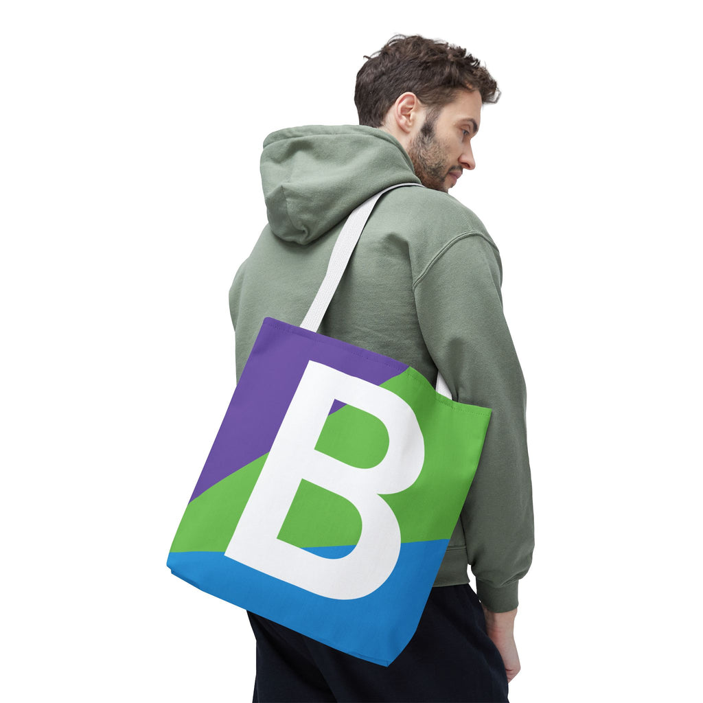 Monogram 'B' Colorblock Tote Bag — Personalized Initial B Shoulder Tote