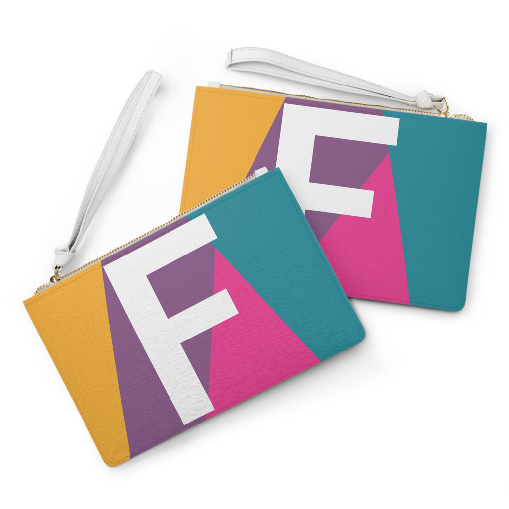 Monogram 'F' Colorblock Clutch Bag — Bold Geometric Wristlet for Everyday & Gifts