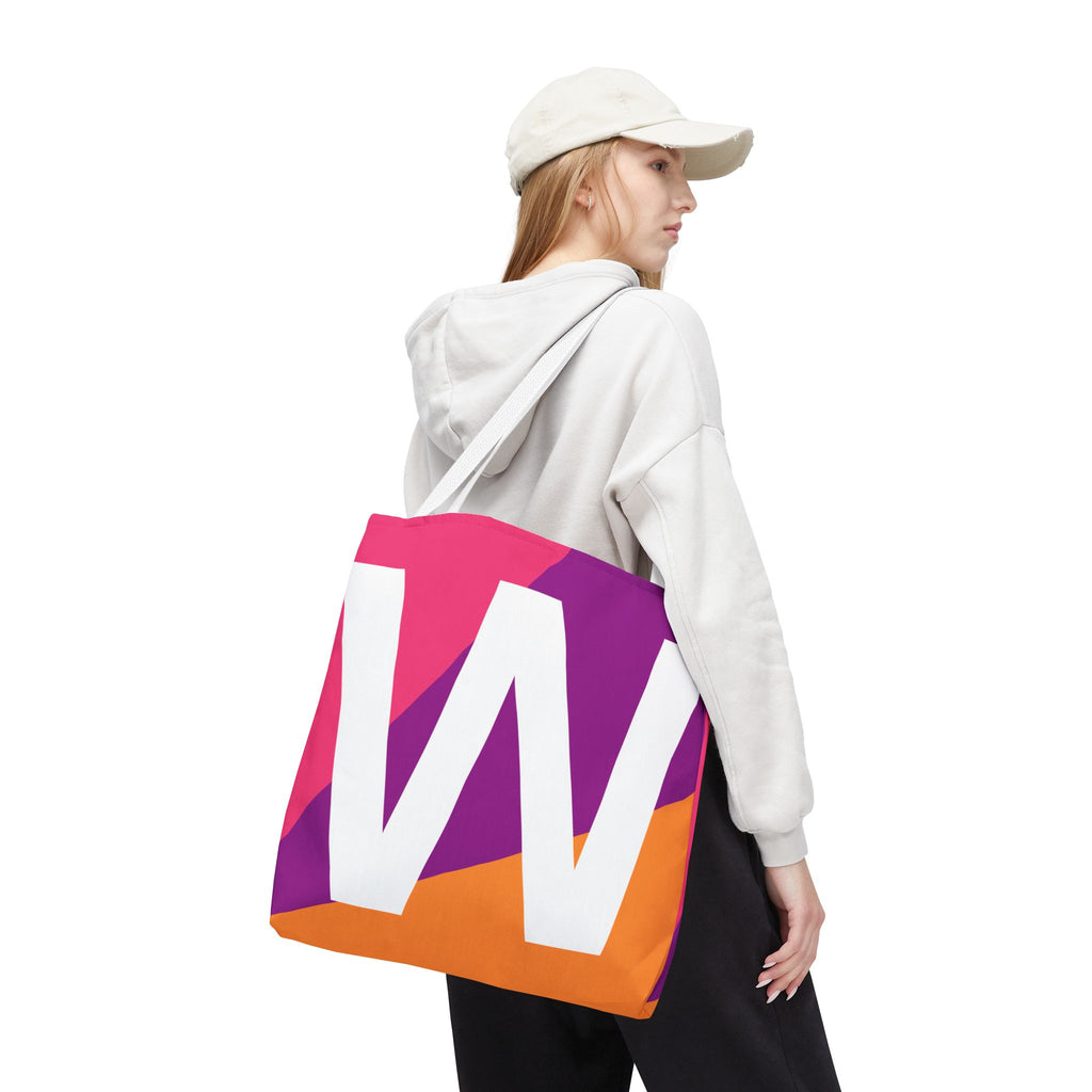 Monogram 'W' Colorblock Tote Bag — Personalized Initial W Shoulder Tote