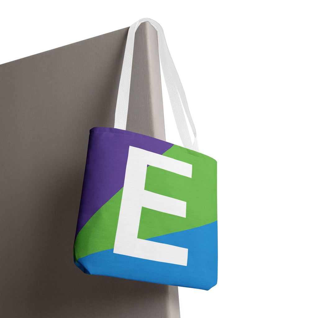 Monogram 'E' Colorblock Tote Bag — Personalized Initial E Shoulder Tote