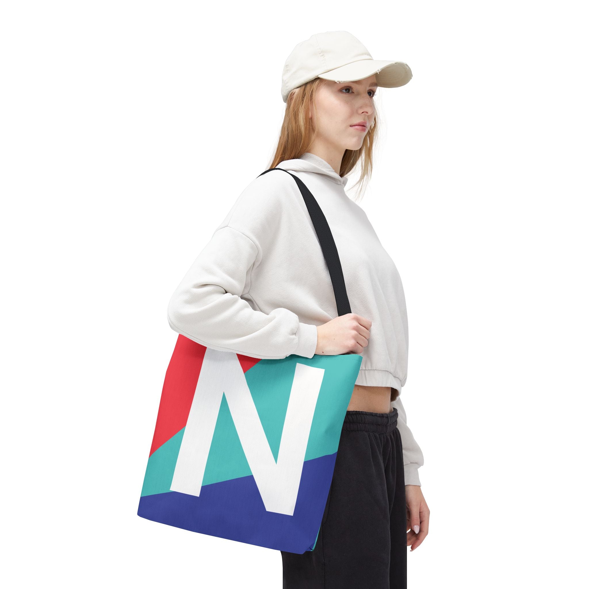 Monogram 'N' Colorblock Tote Bag — Personalized Initial N Shoulder Tote
